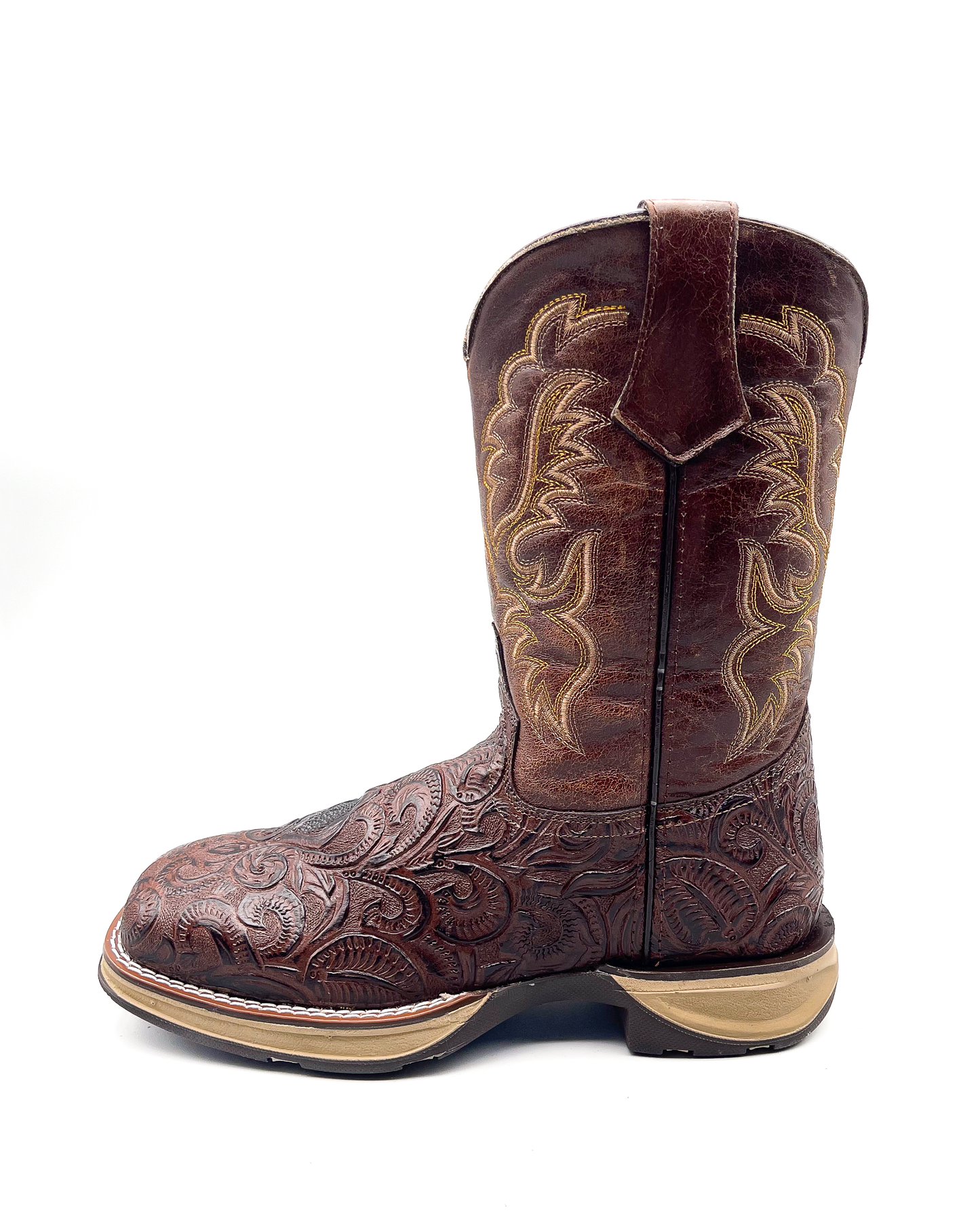 Cowboy Work Boot Brown Tooled
