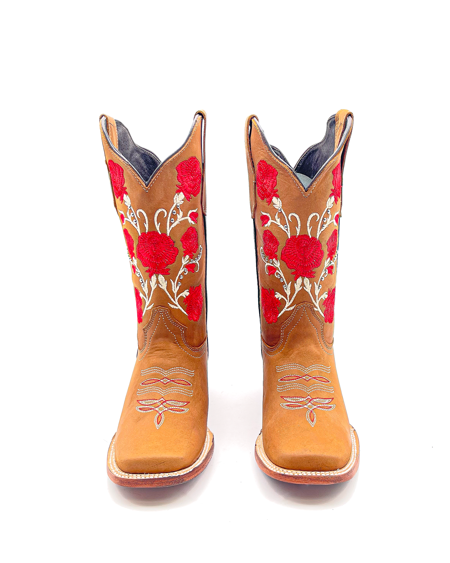 Cowboy Boot Rose Embroidered Brown