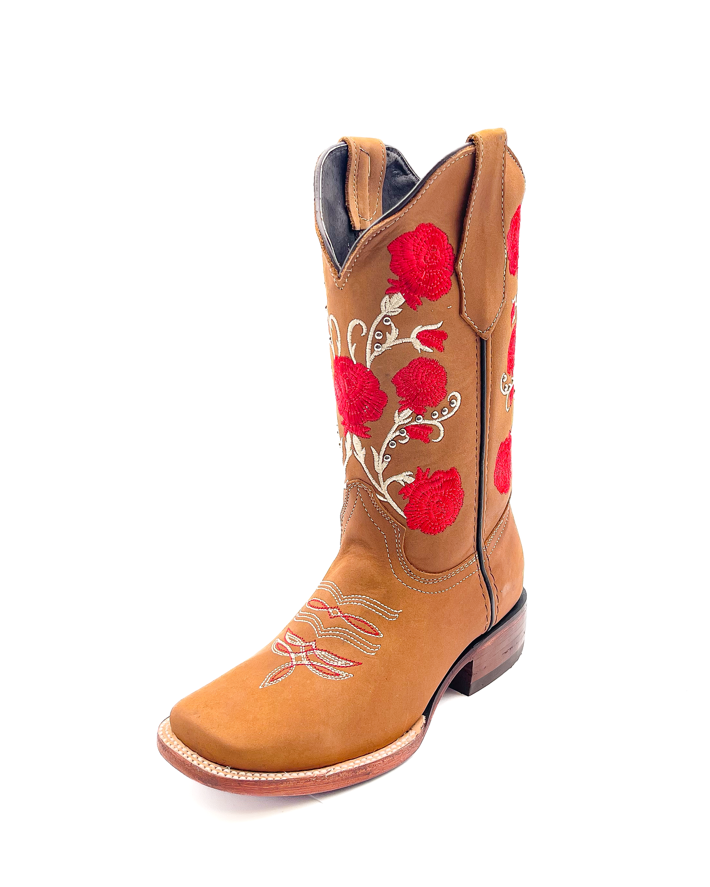 Cowboy Boot Rose Embroidered Brown