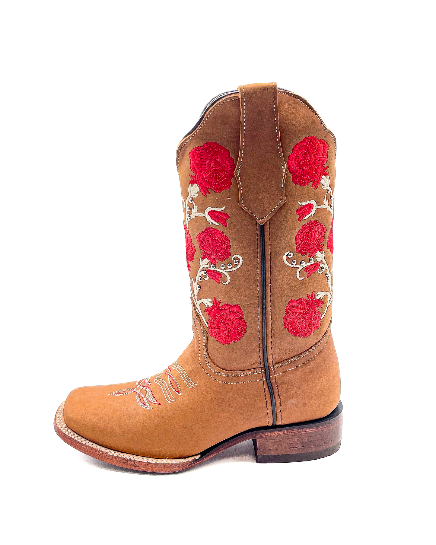 Cowboy Boot Rose Embroidered Brown