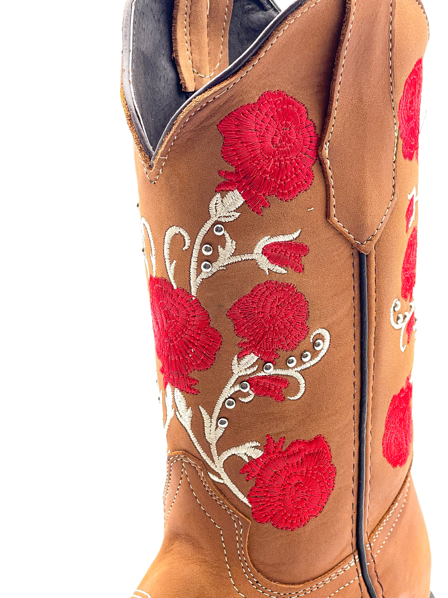 Cowboy Boot Rose Embroidered Brown