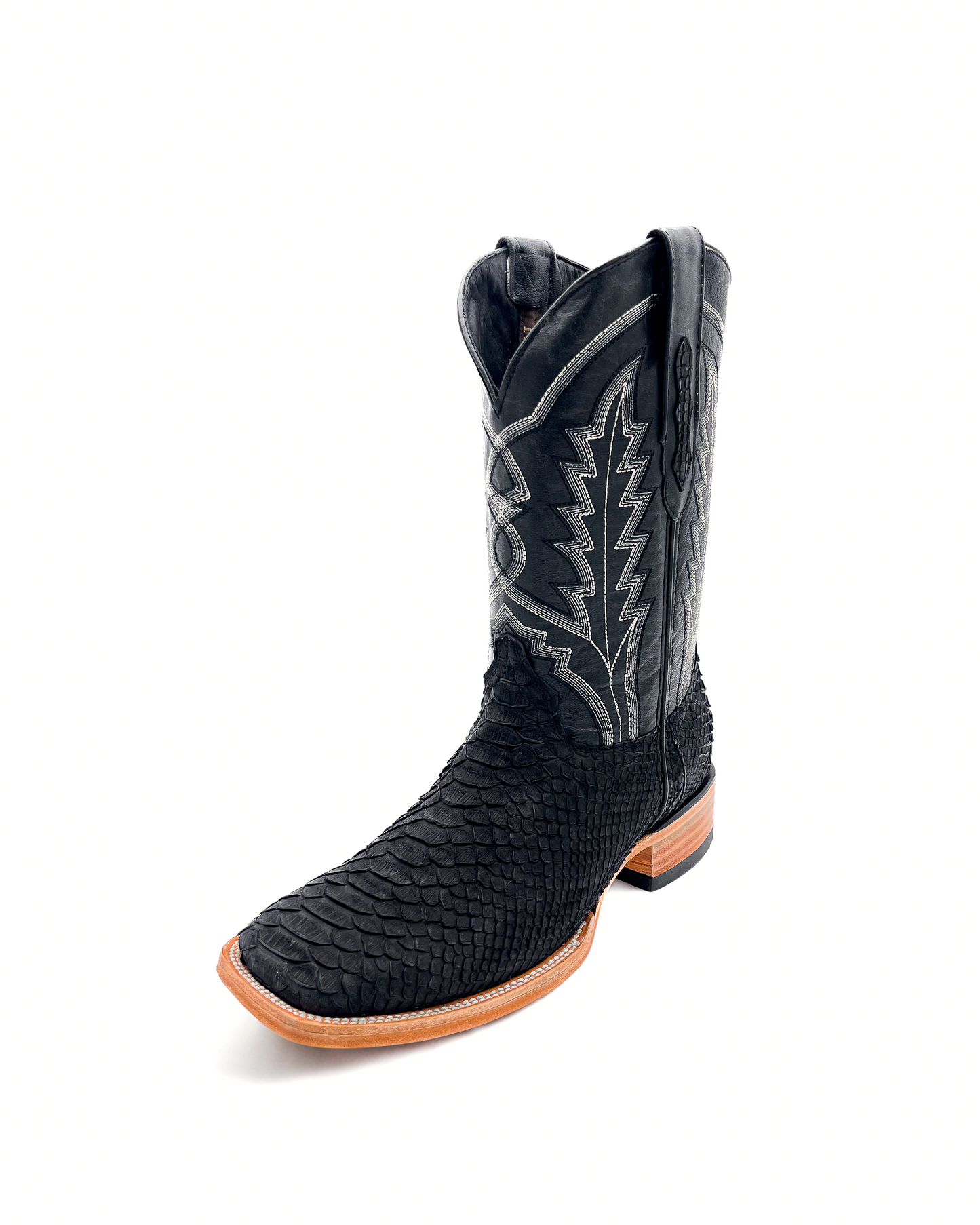 Cowboy Boot Genuine Black Matte Python