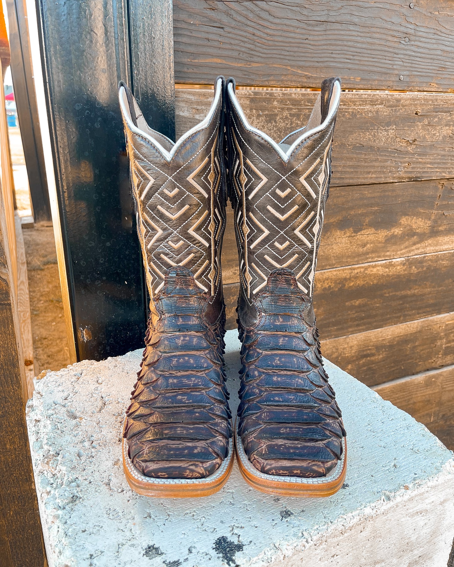 BROWN PYTHON  | MEN SQUARE TOE WESTERN COWBOY BOOTS