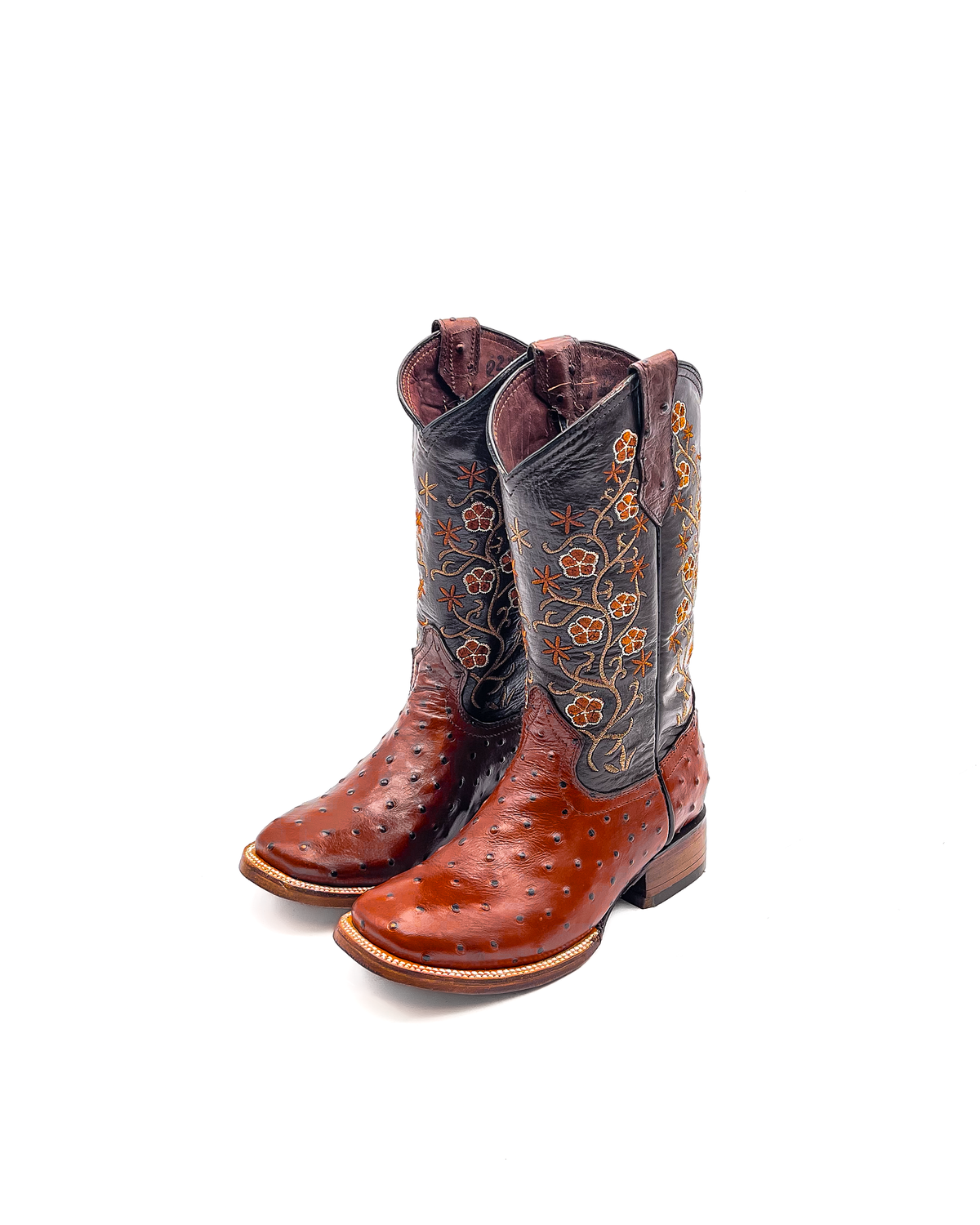 Cowboy Boot Ostrich Print Floral
