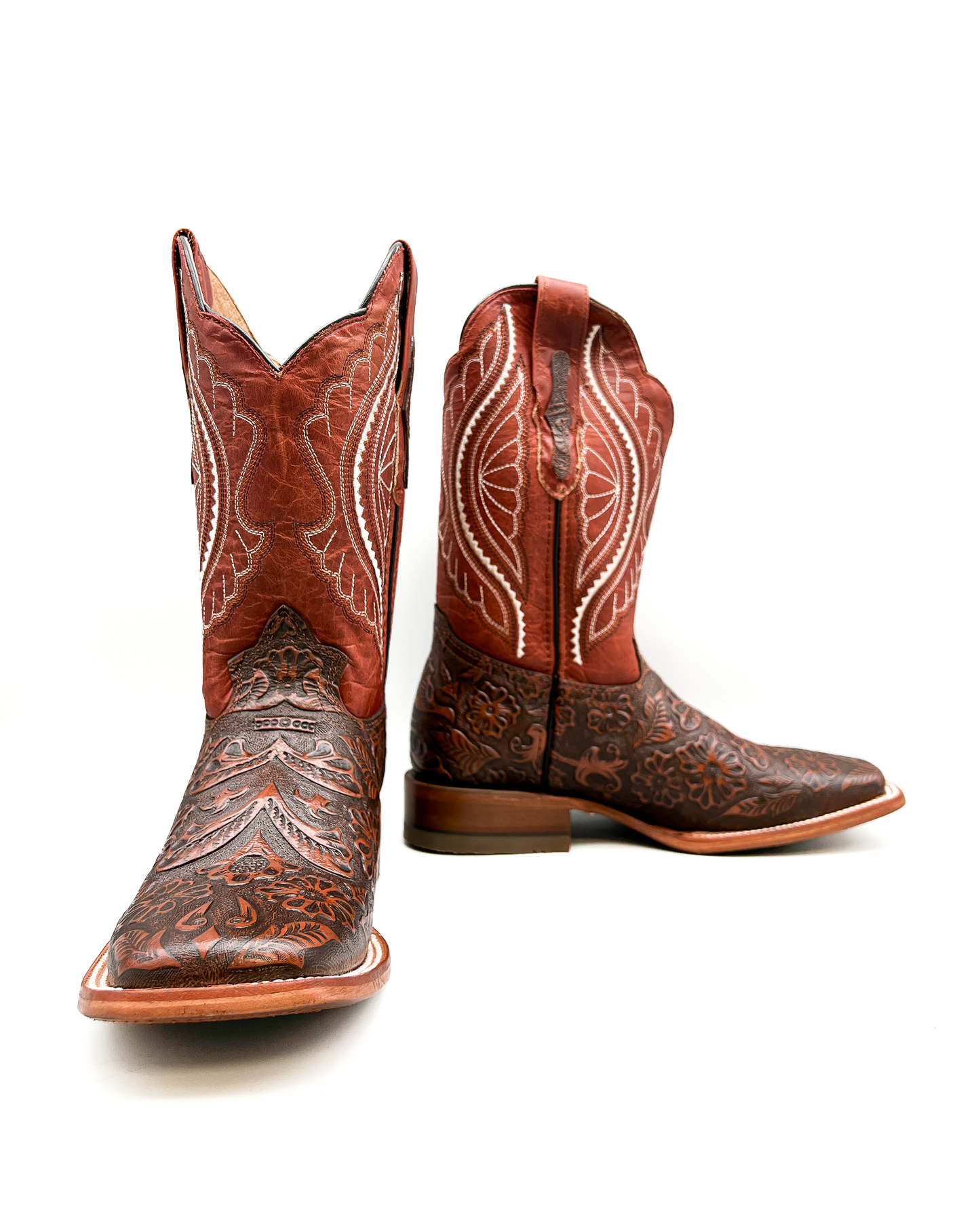 Cowboy Boot Cognac Tooled Leather