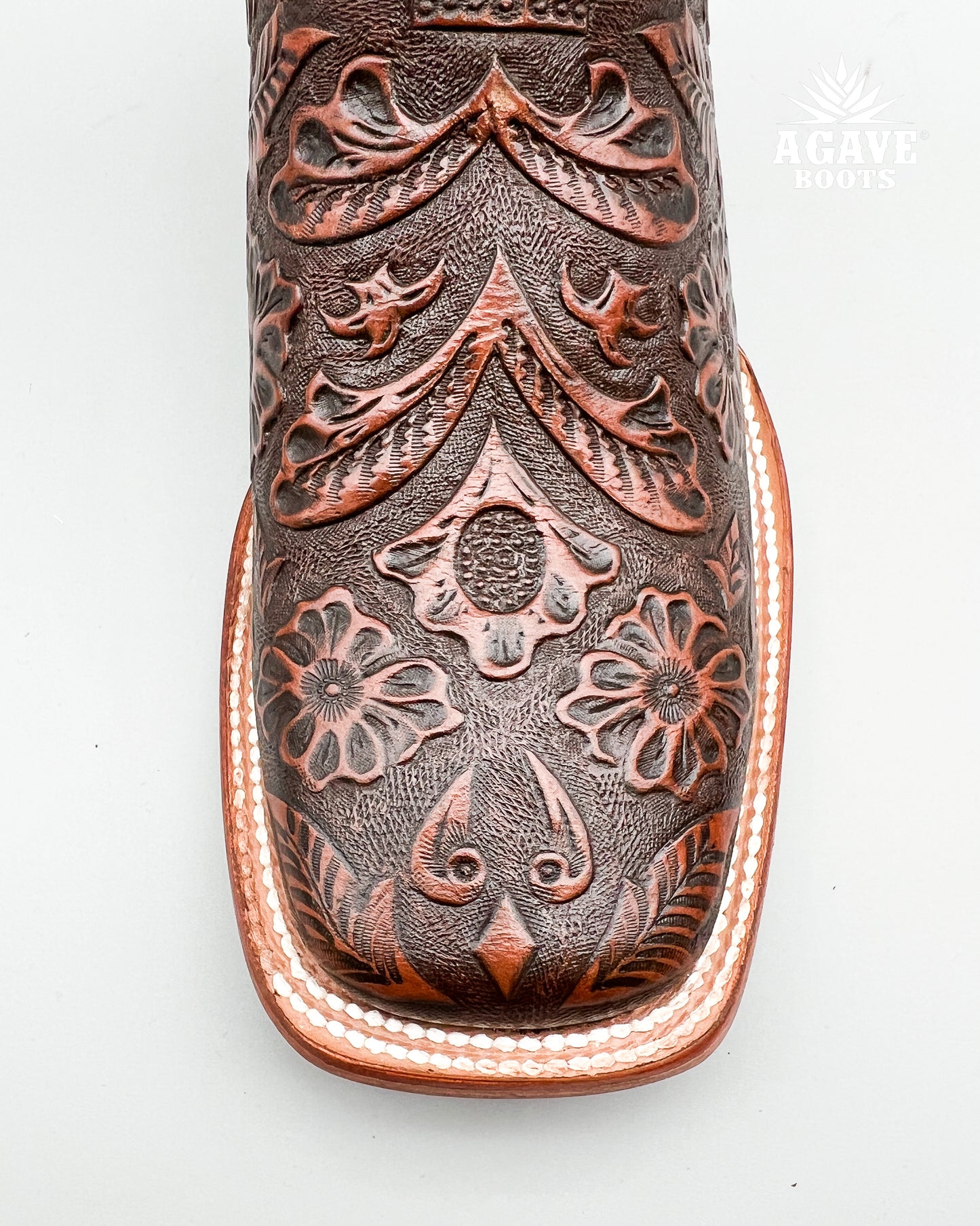 "COGNAC" TOOLED LEATHER | MEN SQUARE TOE WESTERN COWBOY BOOTS