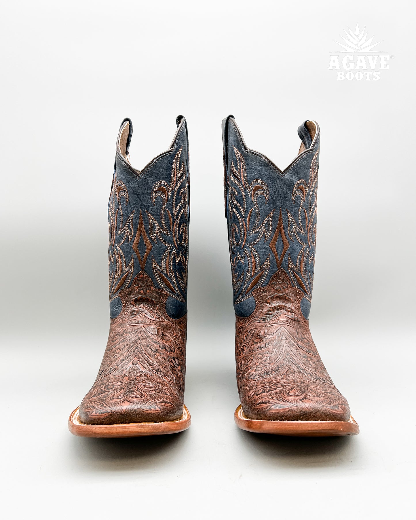 "BROWN" TOOLED LEATHER | MEN SQUARE TOE WESTERN COWBOY BOOTS