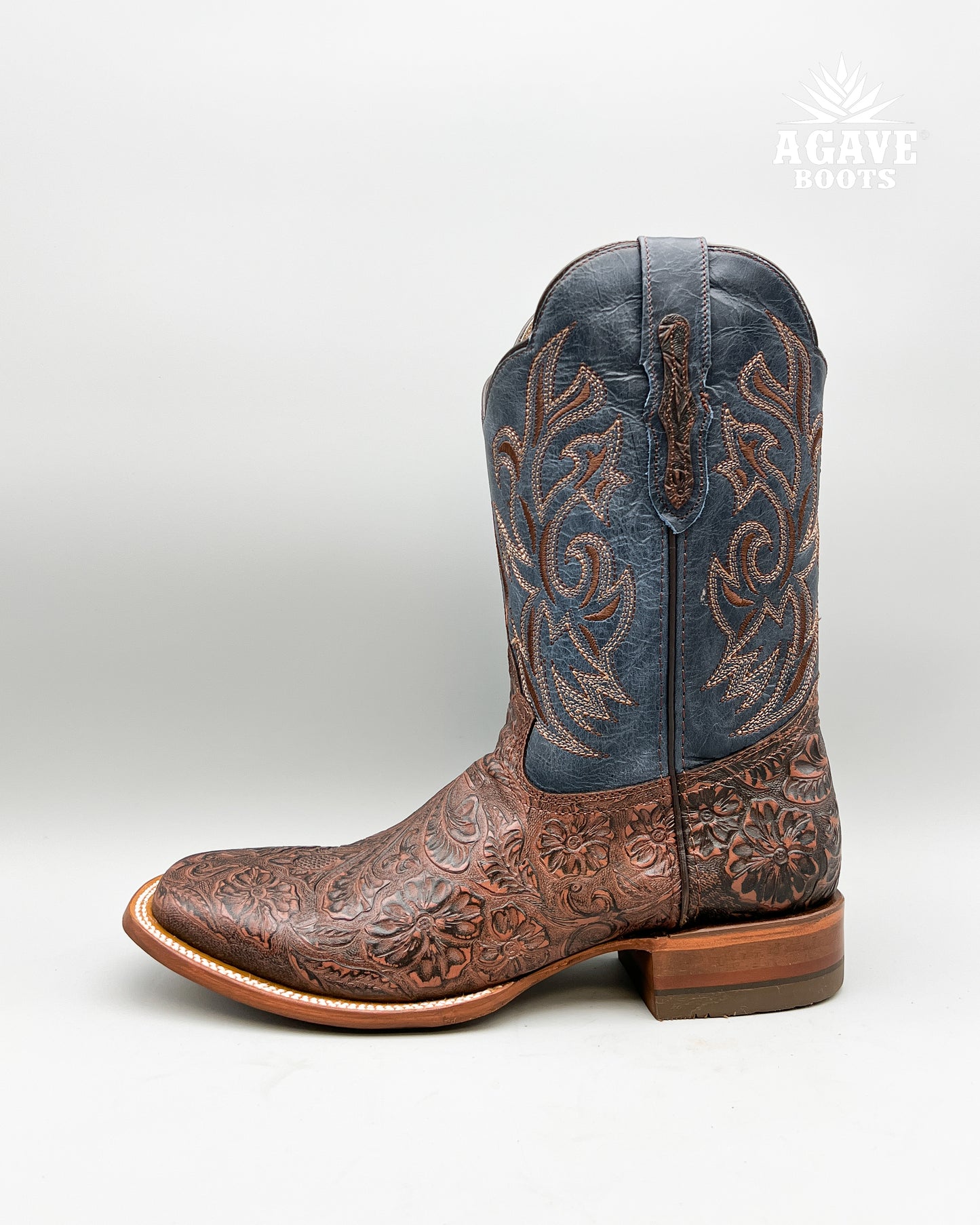 "BROWN" TOOLED LEATHER | MEN SQUARE TOE WESTERN COWBOY BOOTS