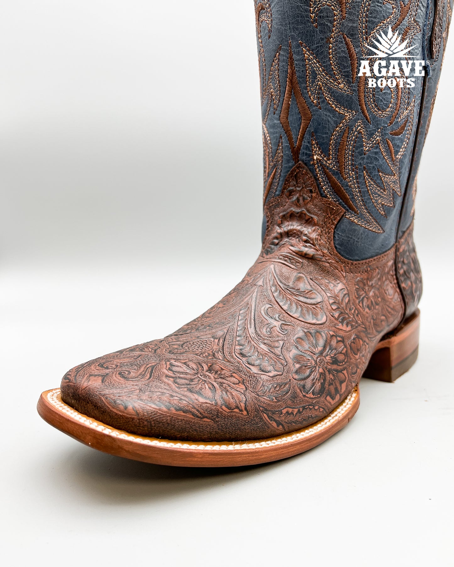 "BROWN" TOOLED LEATHER | MEN SQUARE TOE WESTERN COWBOY BOOTS