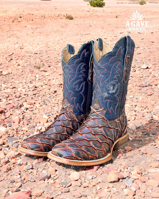 "RUSTIC COGNAC" BASS  | MEN SQUARE TOE WESTERN COWBOY BOOTS