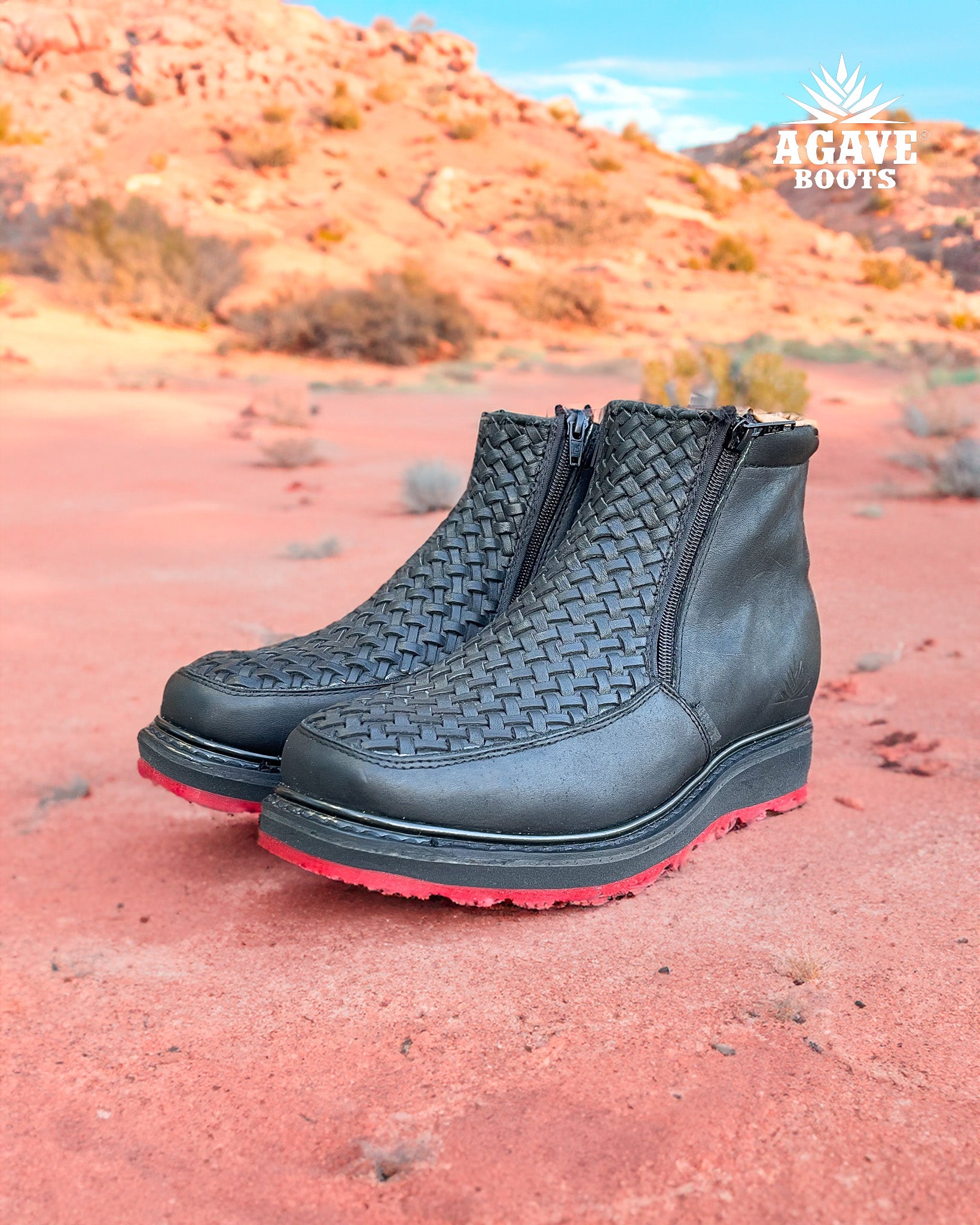RED BOTTOMS” HAND MADE TEJIDO BLACK | MEN ZIPPER SHOES – Agave Boots