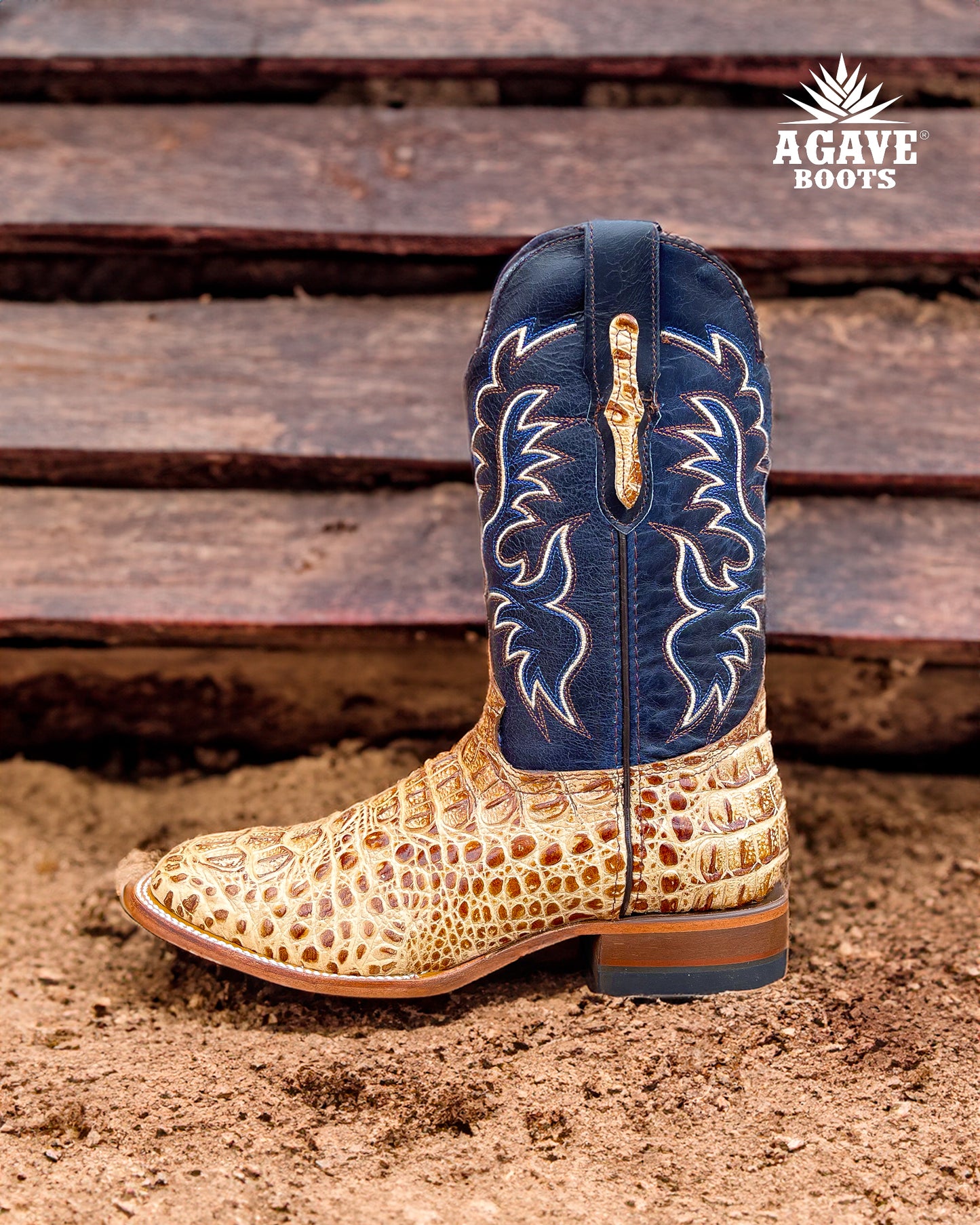 Cowboy Boot Tan Caiman Hornback