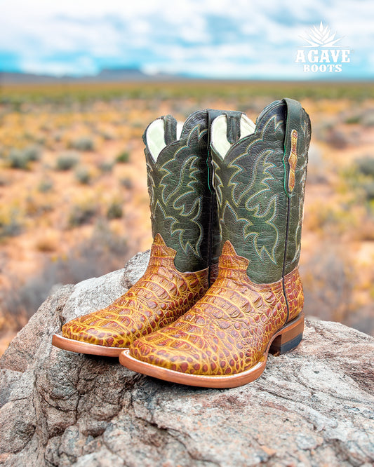 Cowboy Boot Light Brown Caiman Hornback