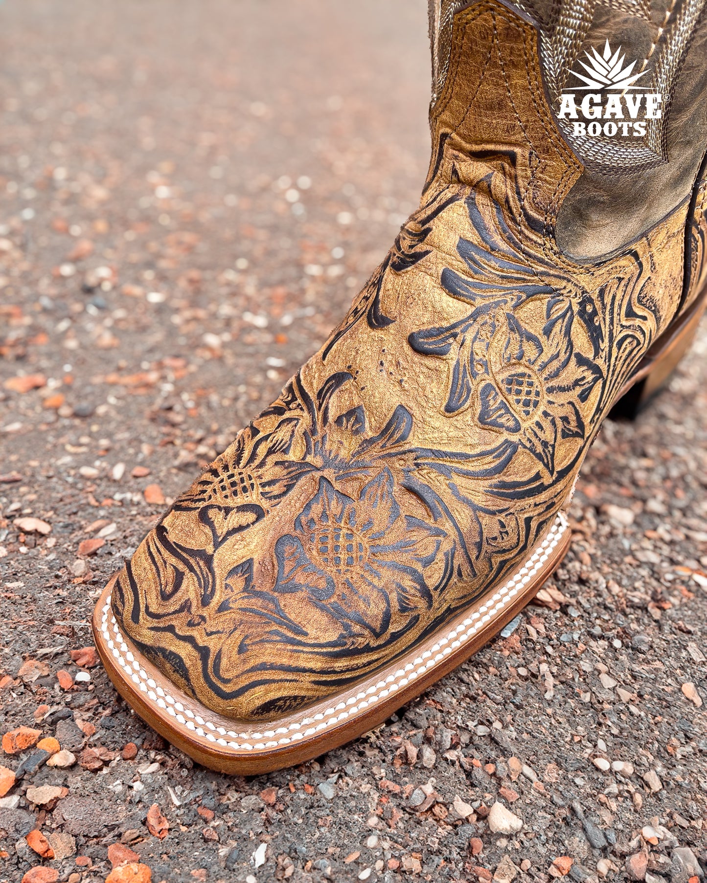 Cowboy Boot Light Brown Tooled Leather