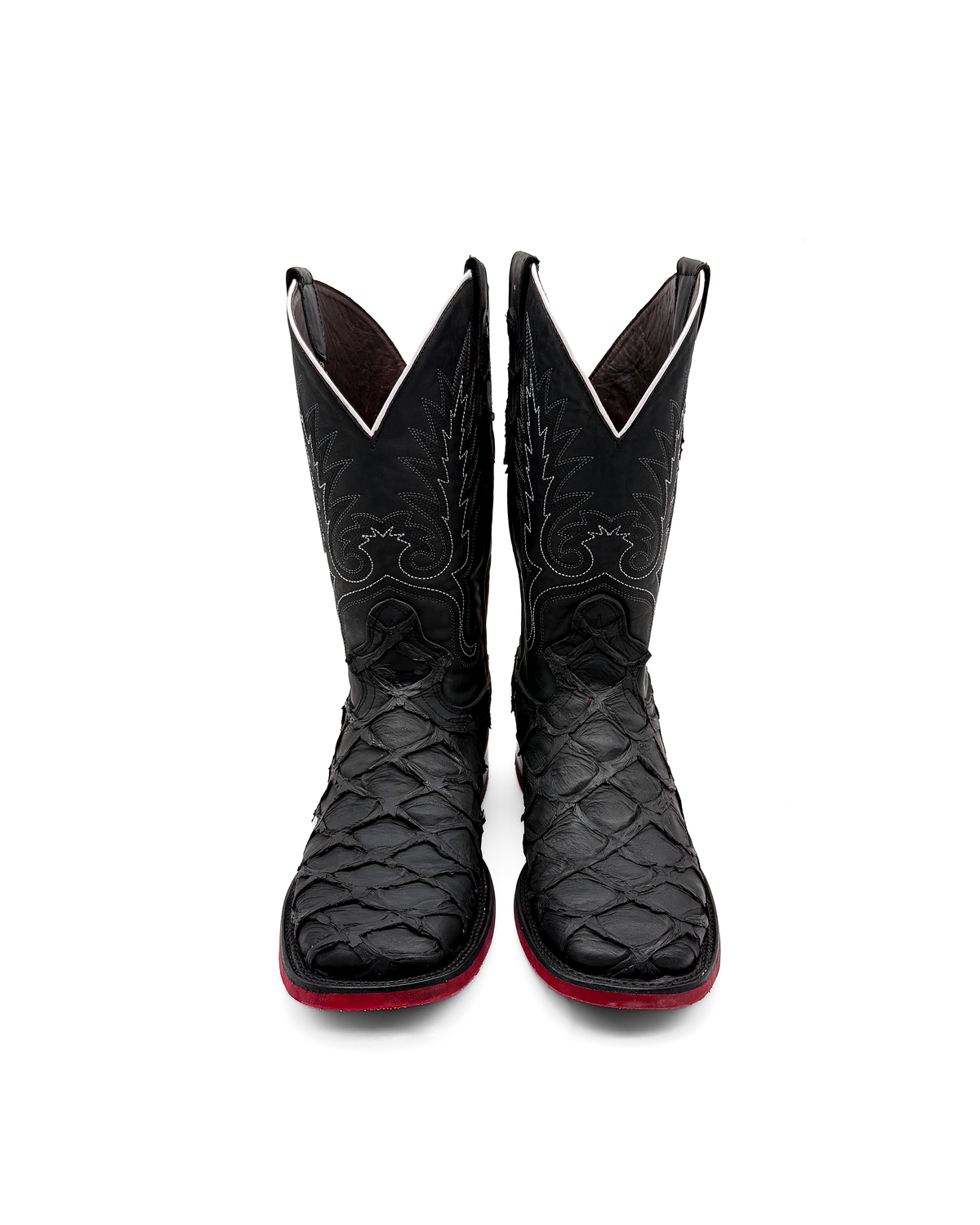 Cowboy Boot Black Pirarucu Red Sole Bottoms