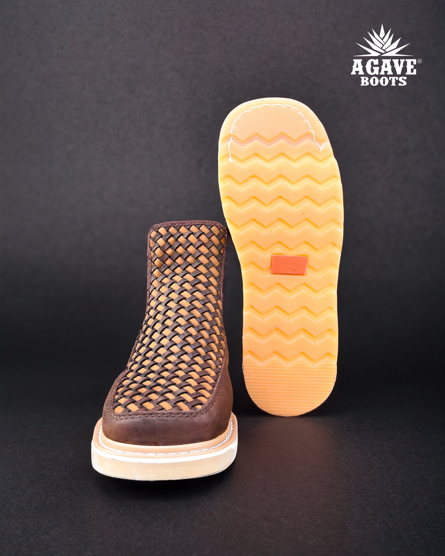 Zipper Shoe Woven Embroidered Brown Rubber Sole