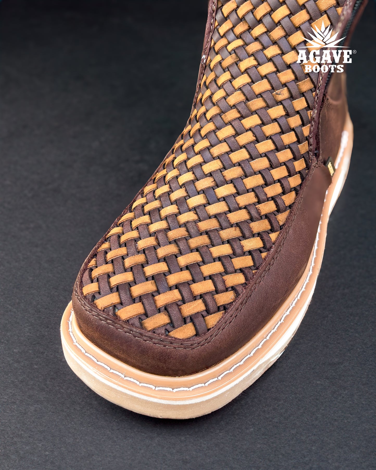Zipper Shoe Woven Embroidered Brown Rubber Sole