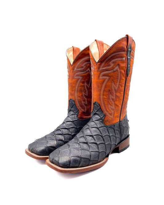 Cowboy Boot Rustic Black Prirarucu Fish
