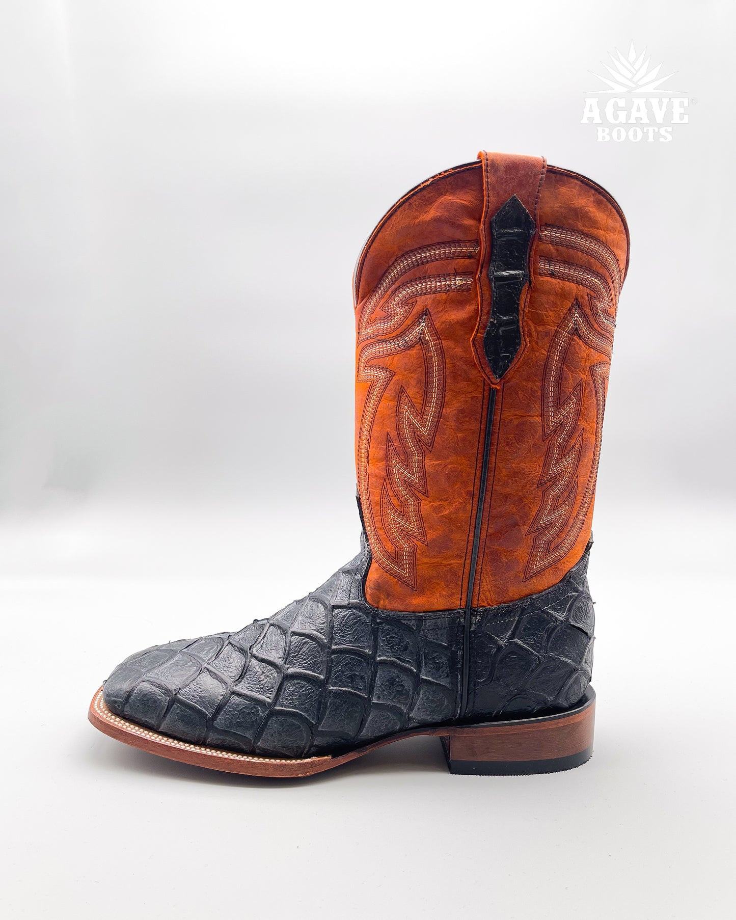 Cowboy Boot Rustic Black Prirarucu Fish