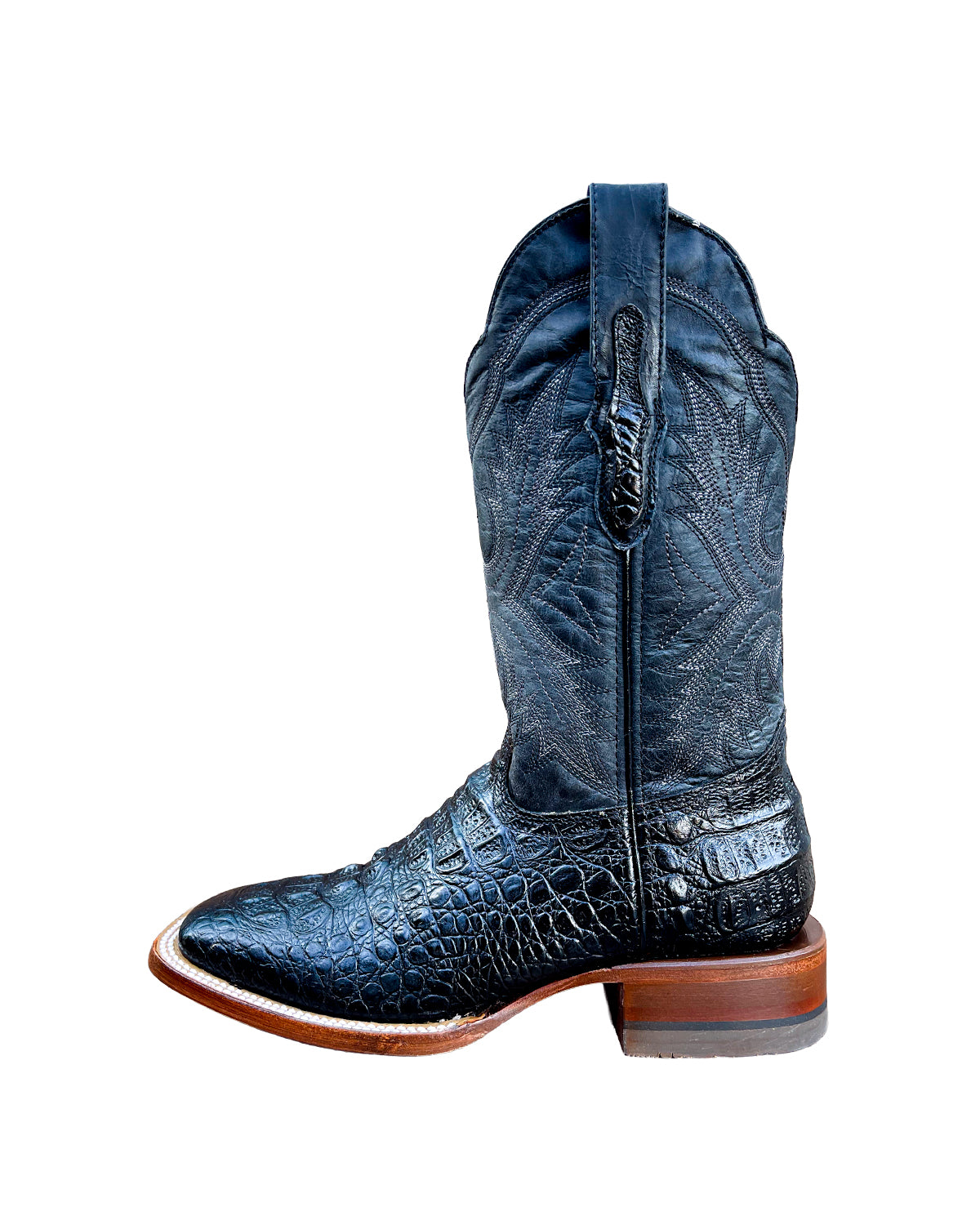 Cowboy Boot Caiman Horn Back Neck Black