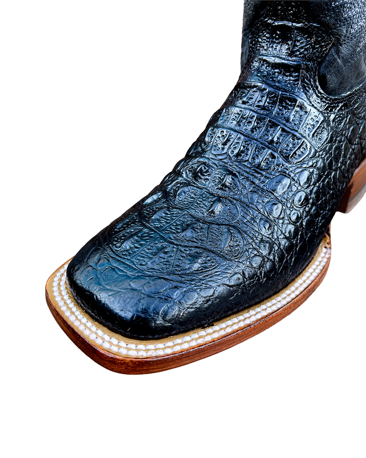 Cowboy Boot Caiman Horn Back Neck Black