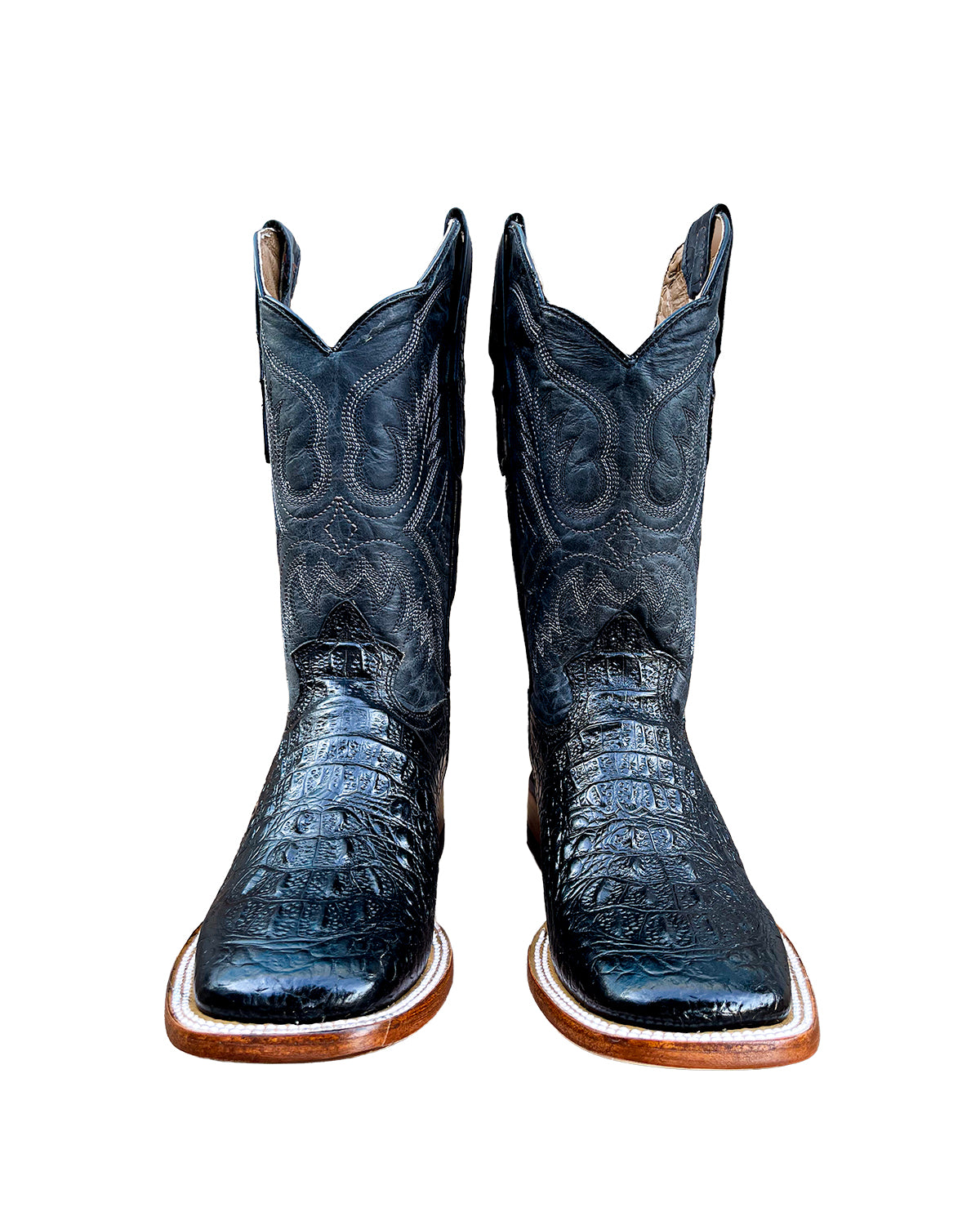Cowboy Boot Caiman Horn Back Neck Black