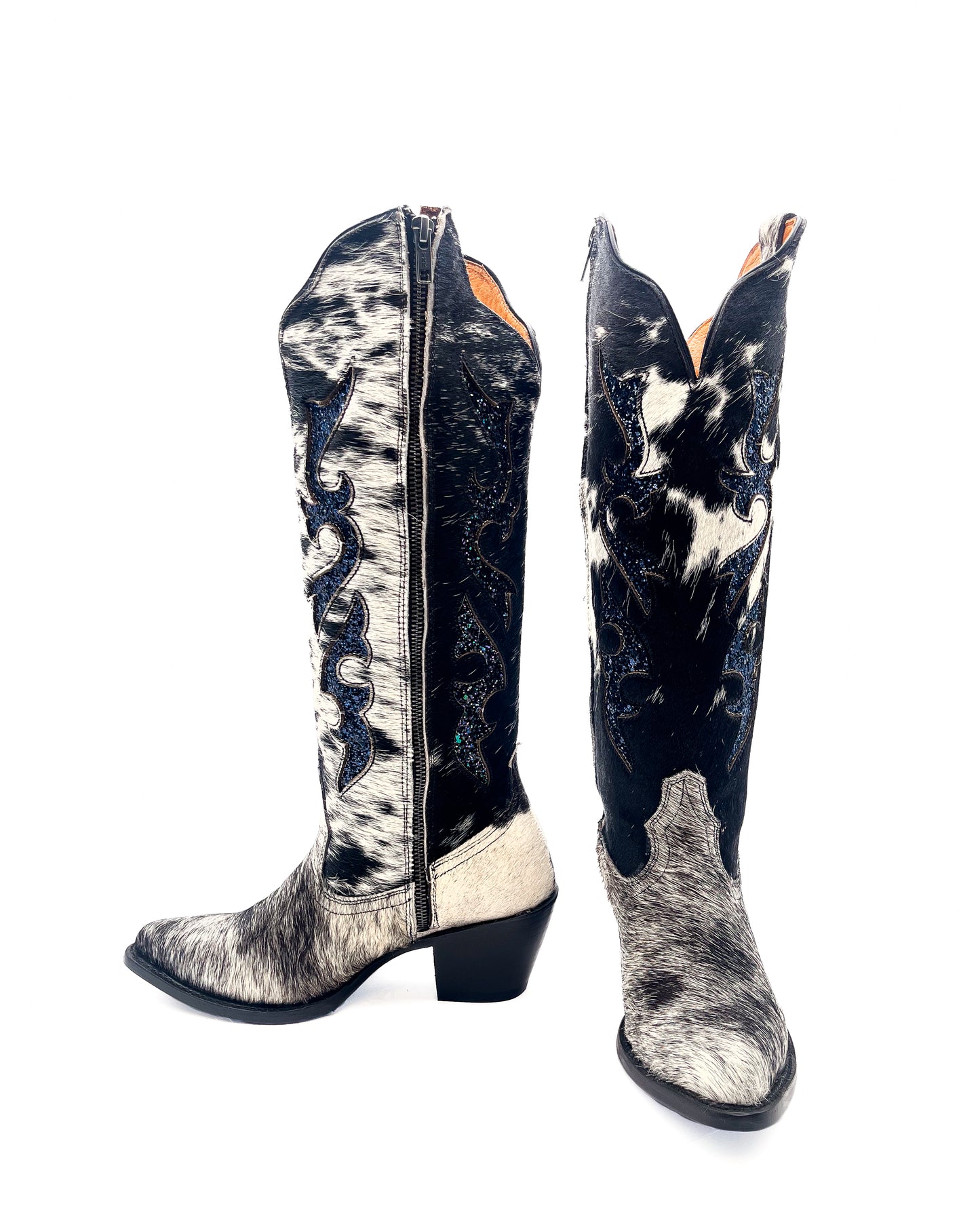 Cowhide Cowboy Boot with Glitter