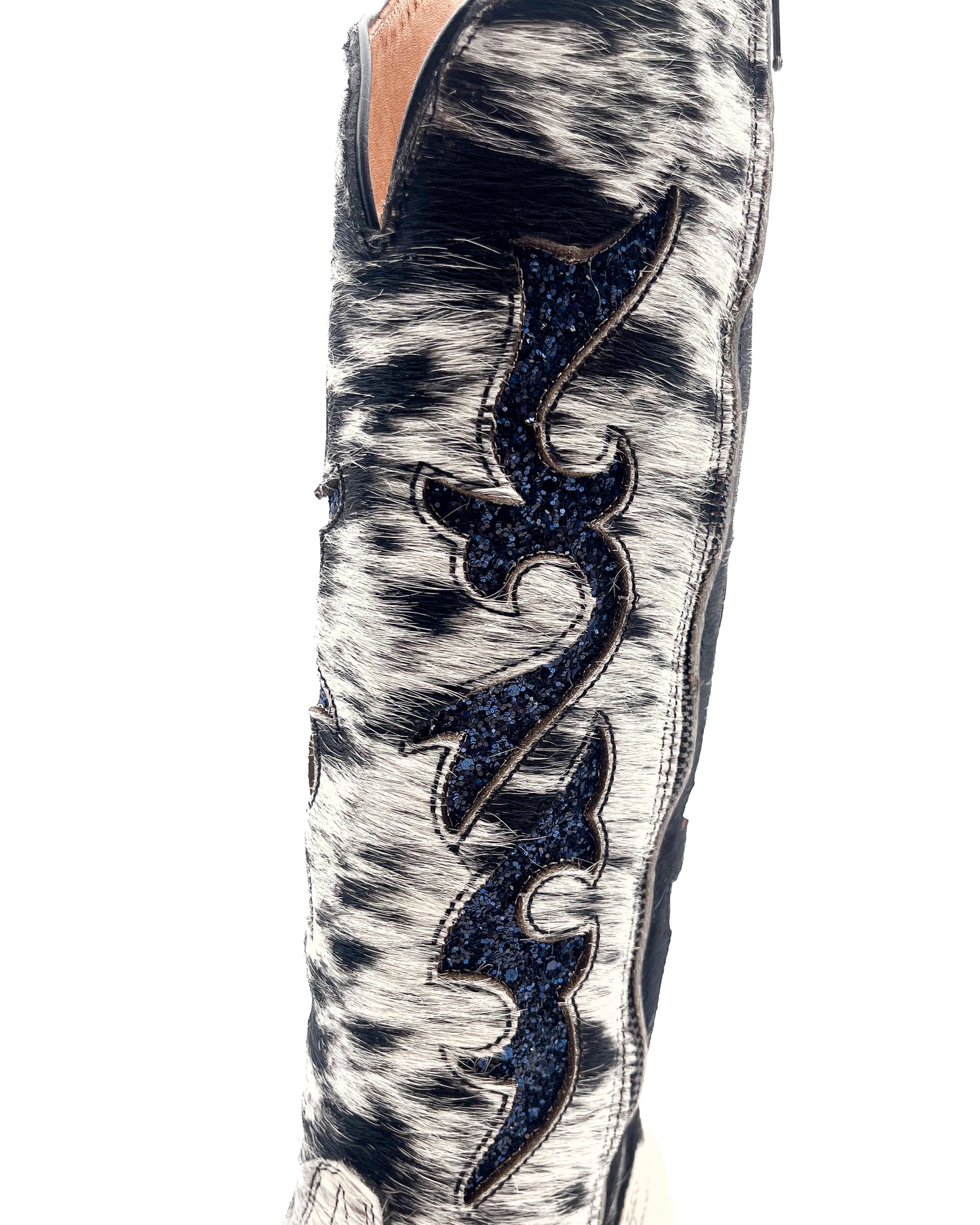 Cowhide Cowboy Boot with Glitter