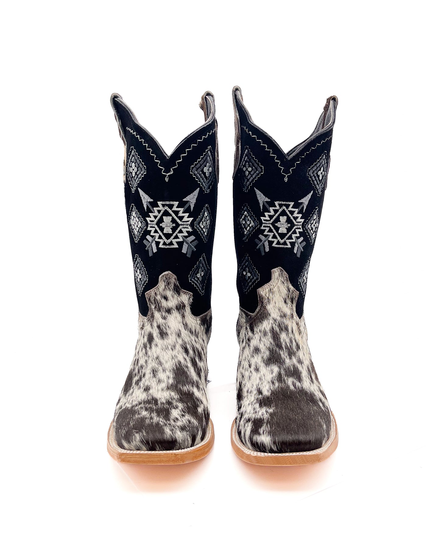 COWHIDE BLACK AZTEC | MEN SQUARE TOE WESTERN COWBOY BOOTS