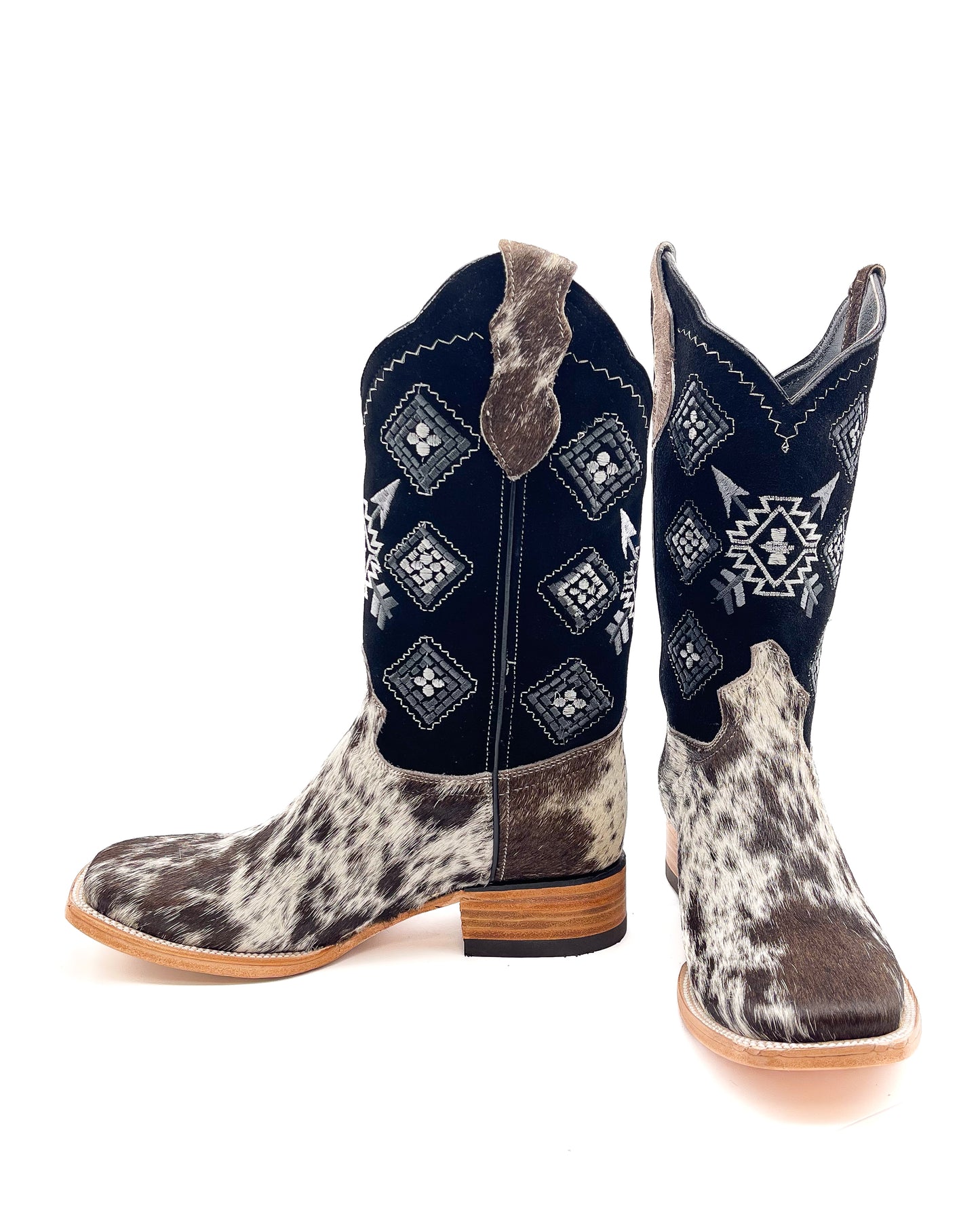 COWHIDE BLACK AZTEC | MEN SQUARE TOE WESTERN COWBOY BOOTS