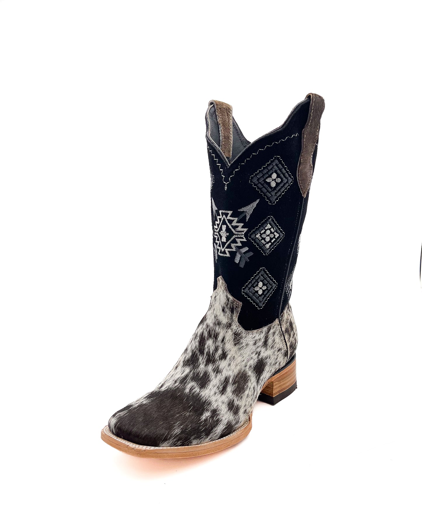 COWHIDE BLACK AZTEC | MEN SQUARE TOE WESTERN COWBOY BOOTS