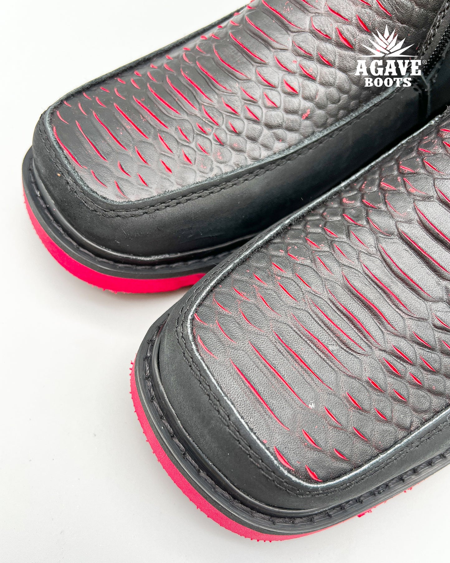 Zipper Shoe Black Red Python Rubber Sole