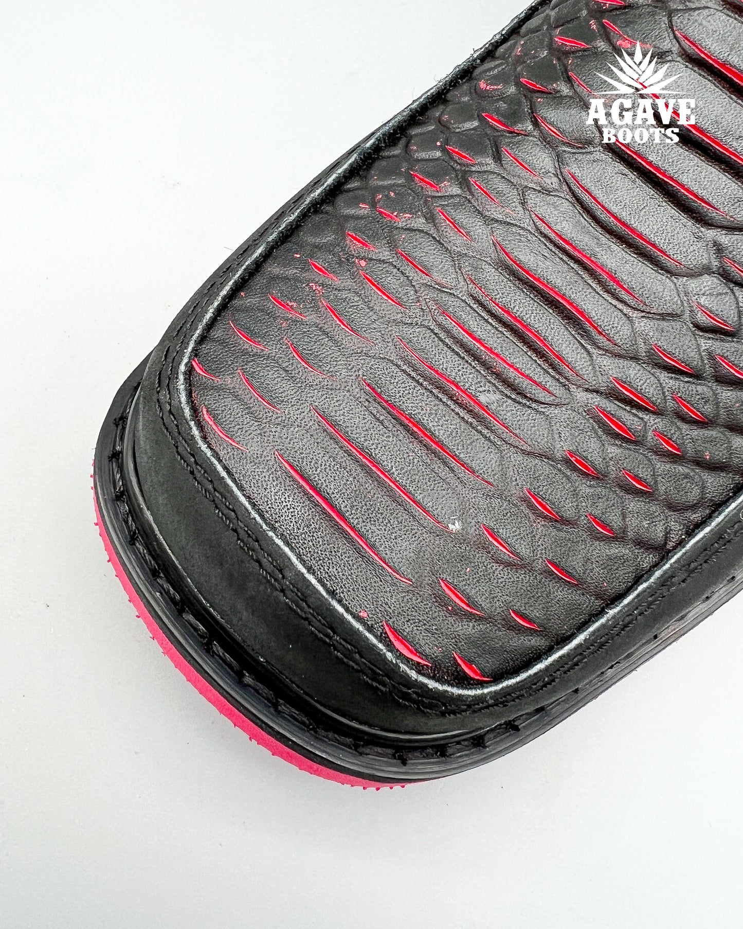 Zipper Shoe Black Red Python Rubber Sole