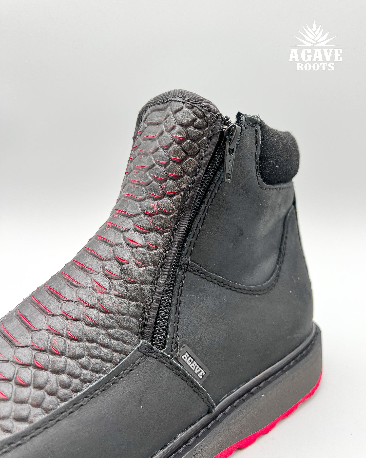 Zipper Shoe Black Red Python Rubber Sole