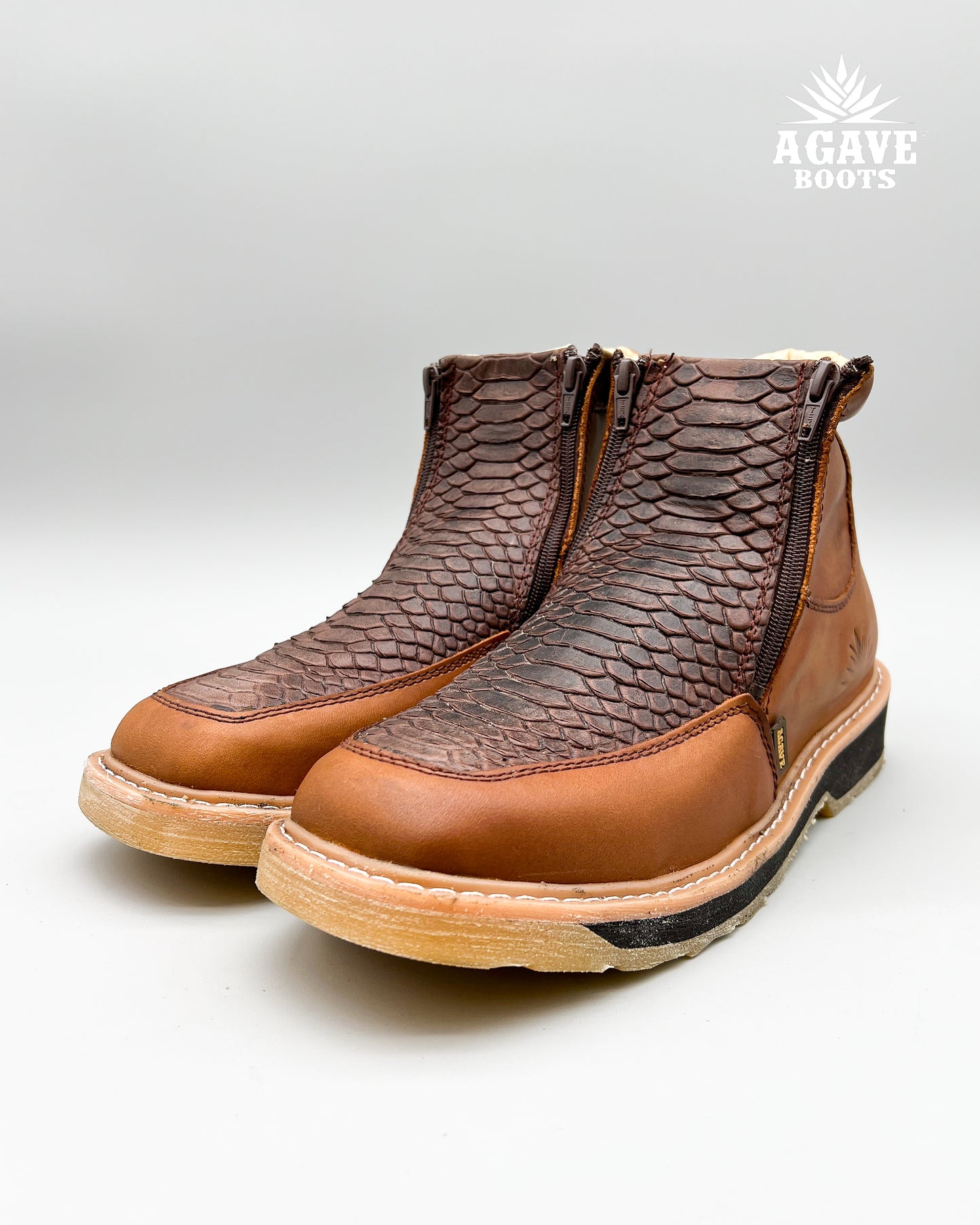 Zipper Shoe Brown Python Rubber Sole