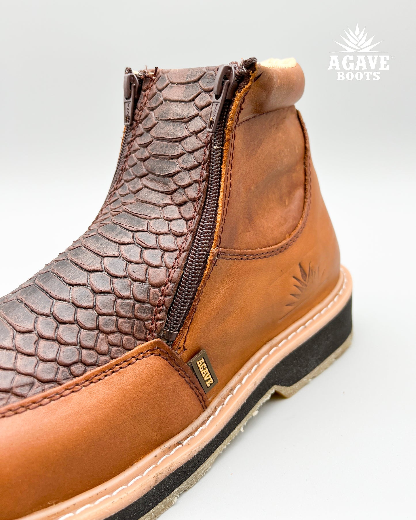 Zipper Shoe Brown Python Rubber Sole