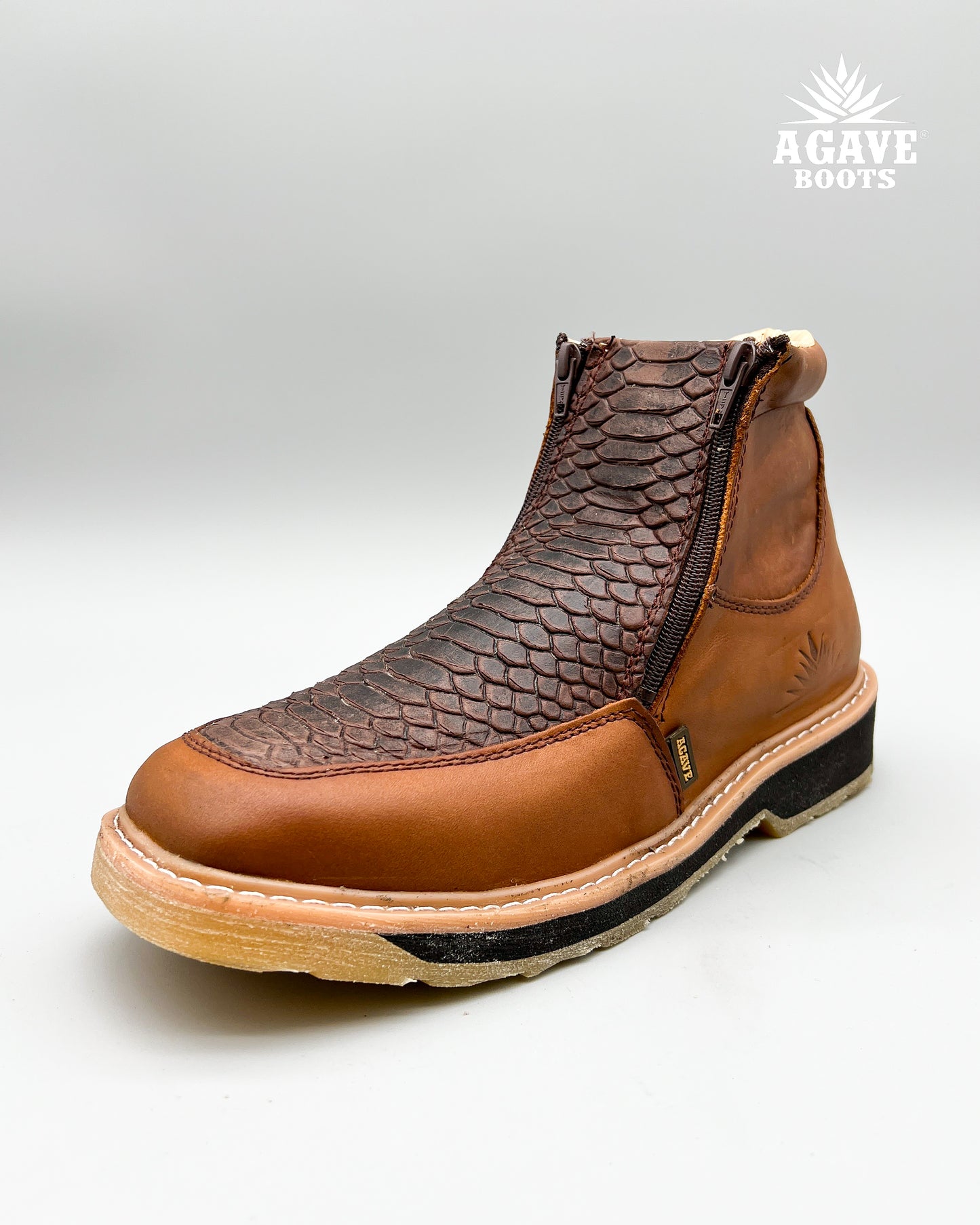 Zipper Shoe Brown Python Rubber Sole