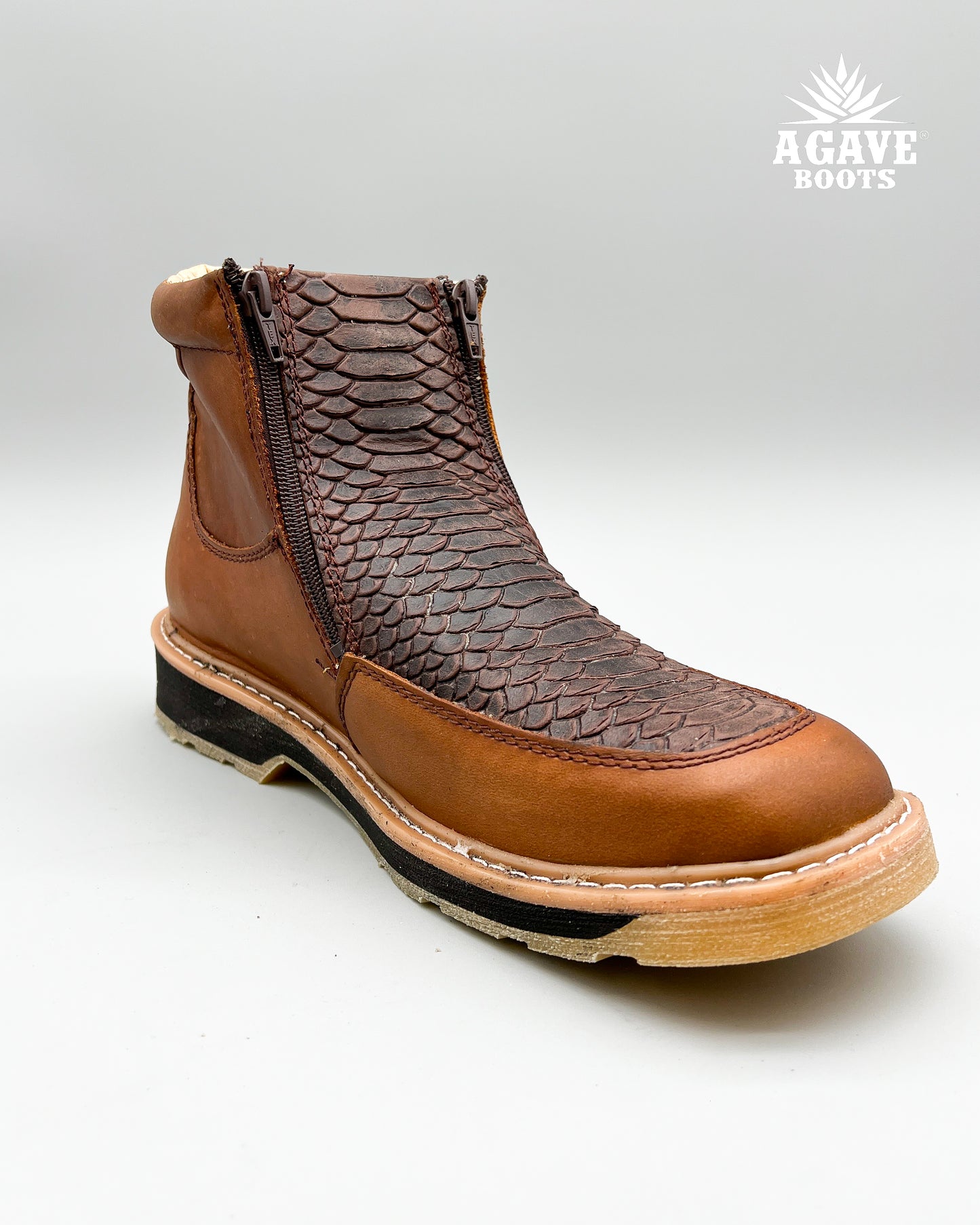 Zipper Shoe Brown Python Rubber Sole
