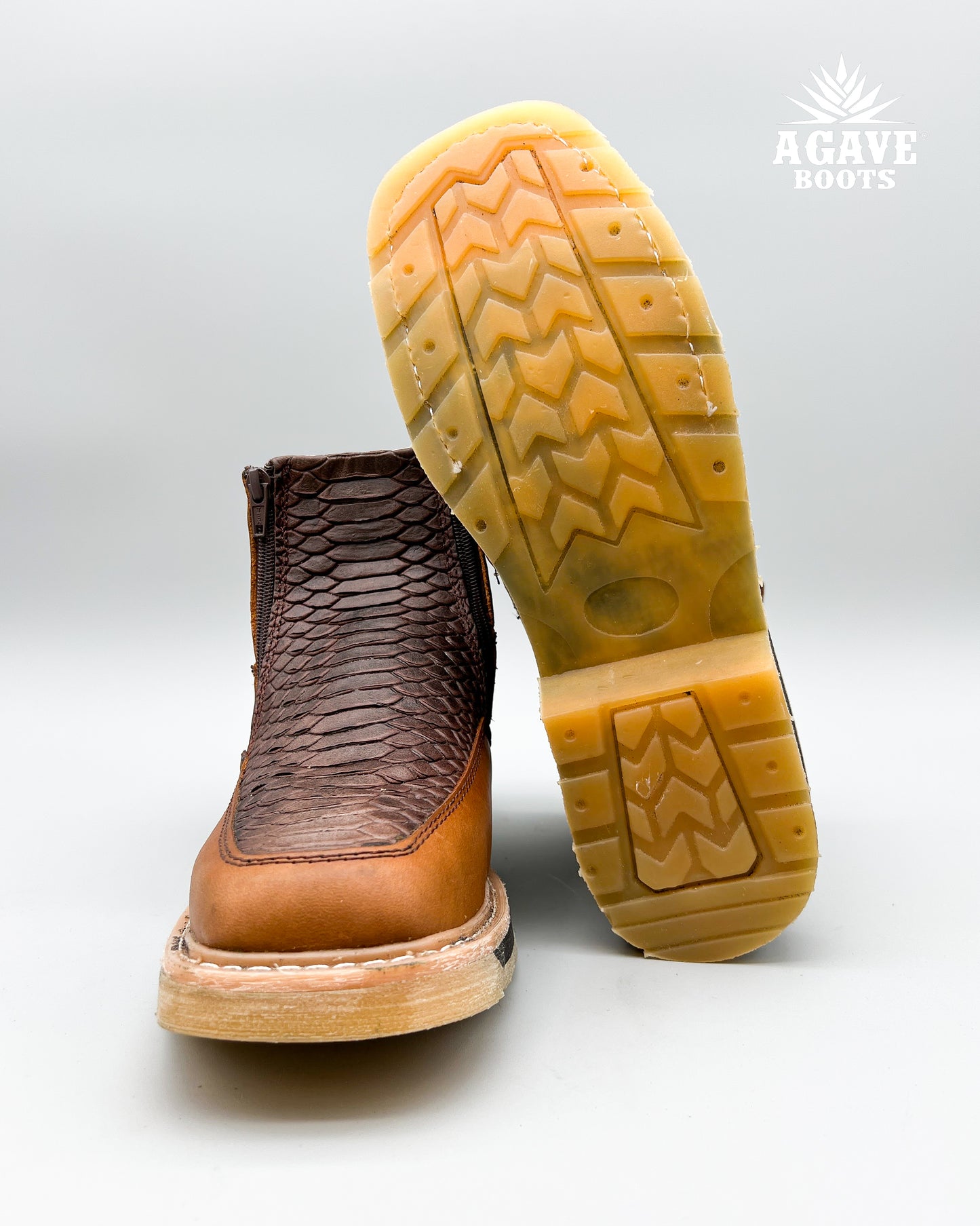 Zipper Shoe Brown Python Rubber Sole