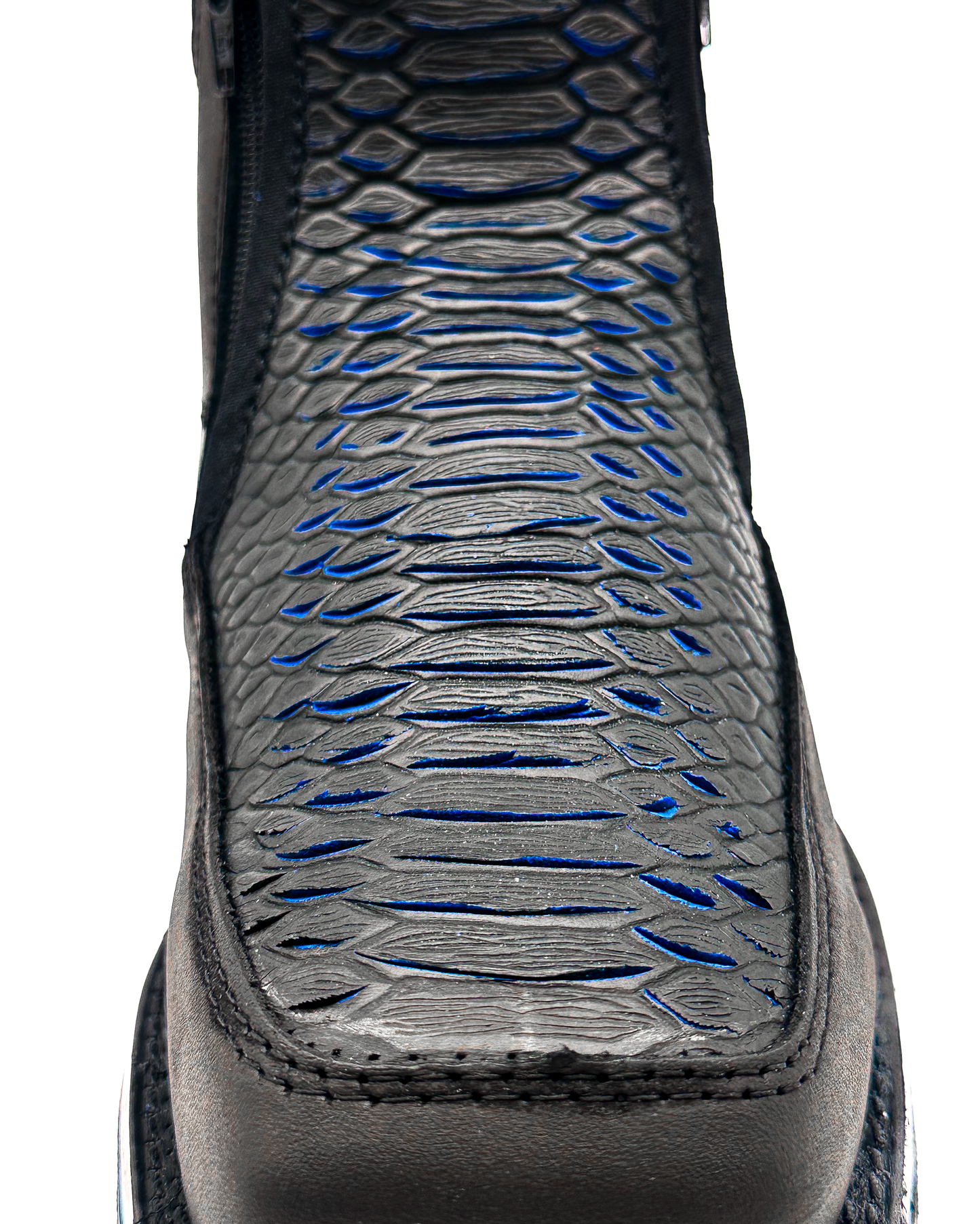 Zipper Shoe Blue Python Rubber Sole