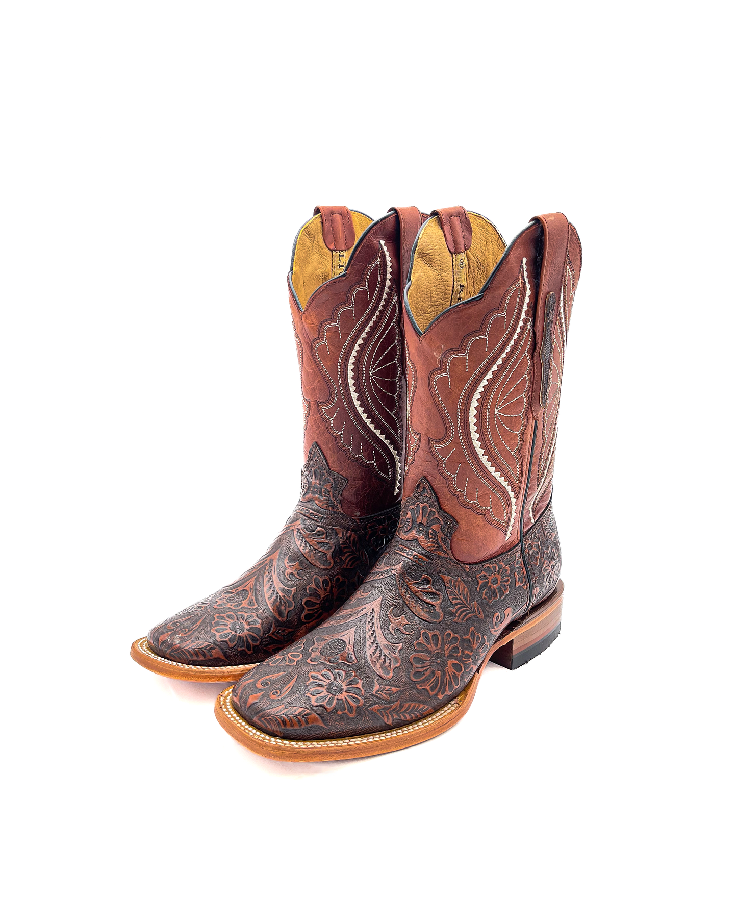 Cowboy Boot Cognac Tooled Leather