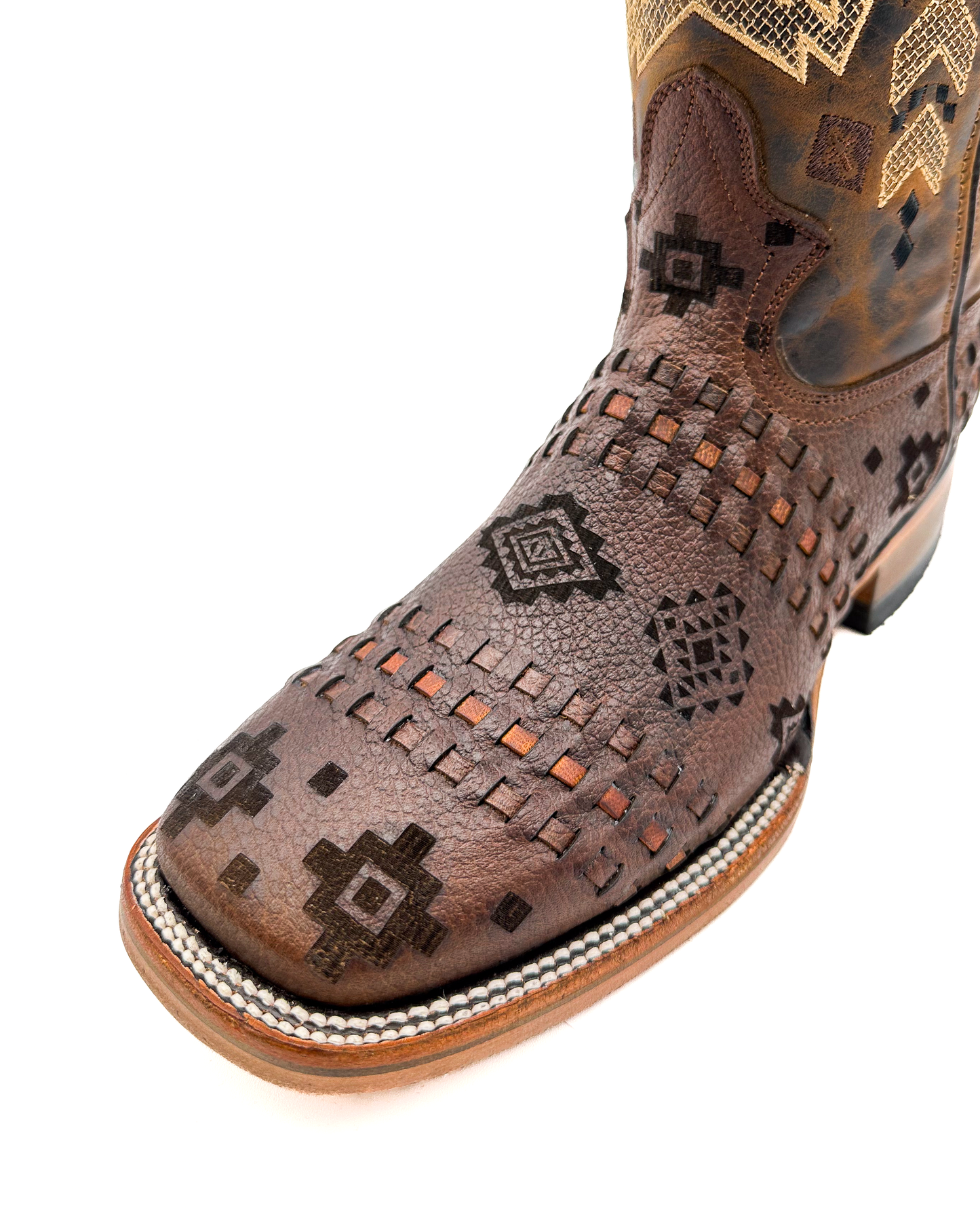 Cowboy Boot Brown Aztec Basket Weave Petatillo