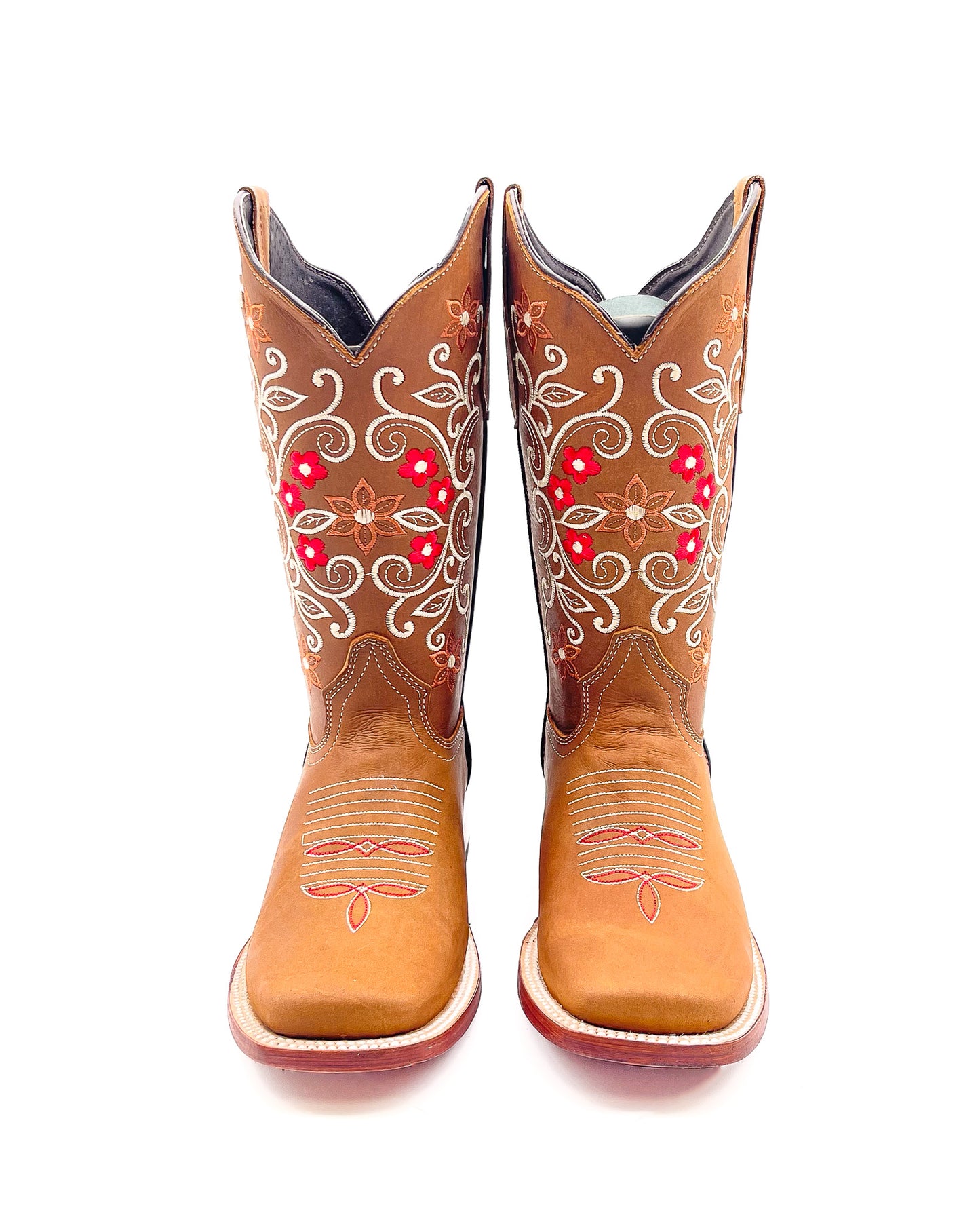 Cowboy Boot Roses Embroidered Brown