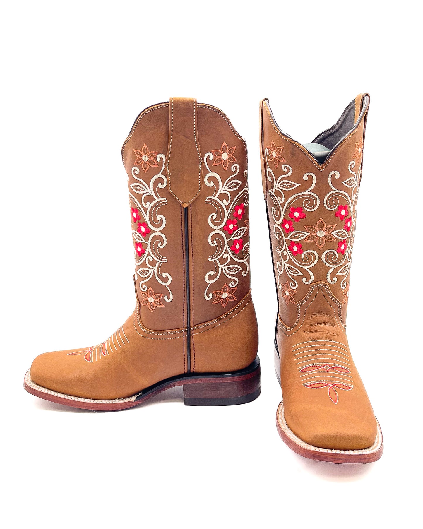 Cowboy Boot Roses Embroidered Brown