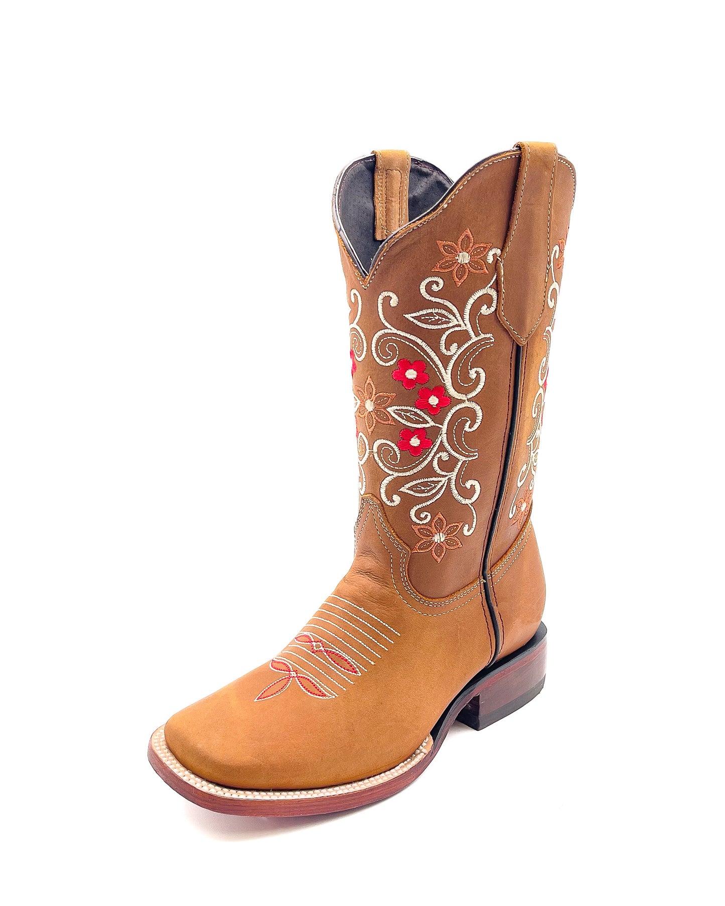 Cowboy Boot Roses Embroidered Brown
