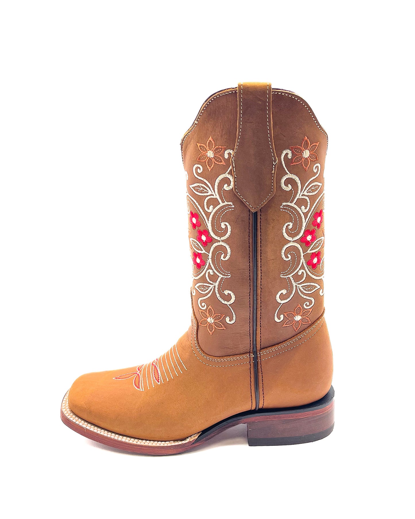 Cowboy Boot Roses Embroidered Brown