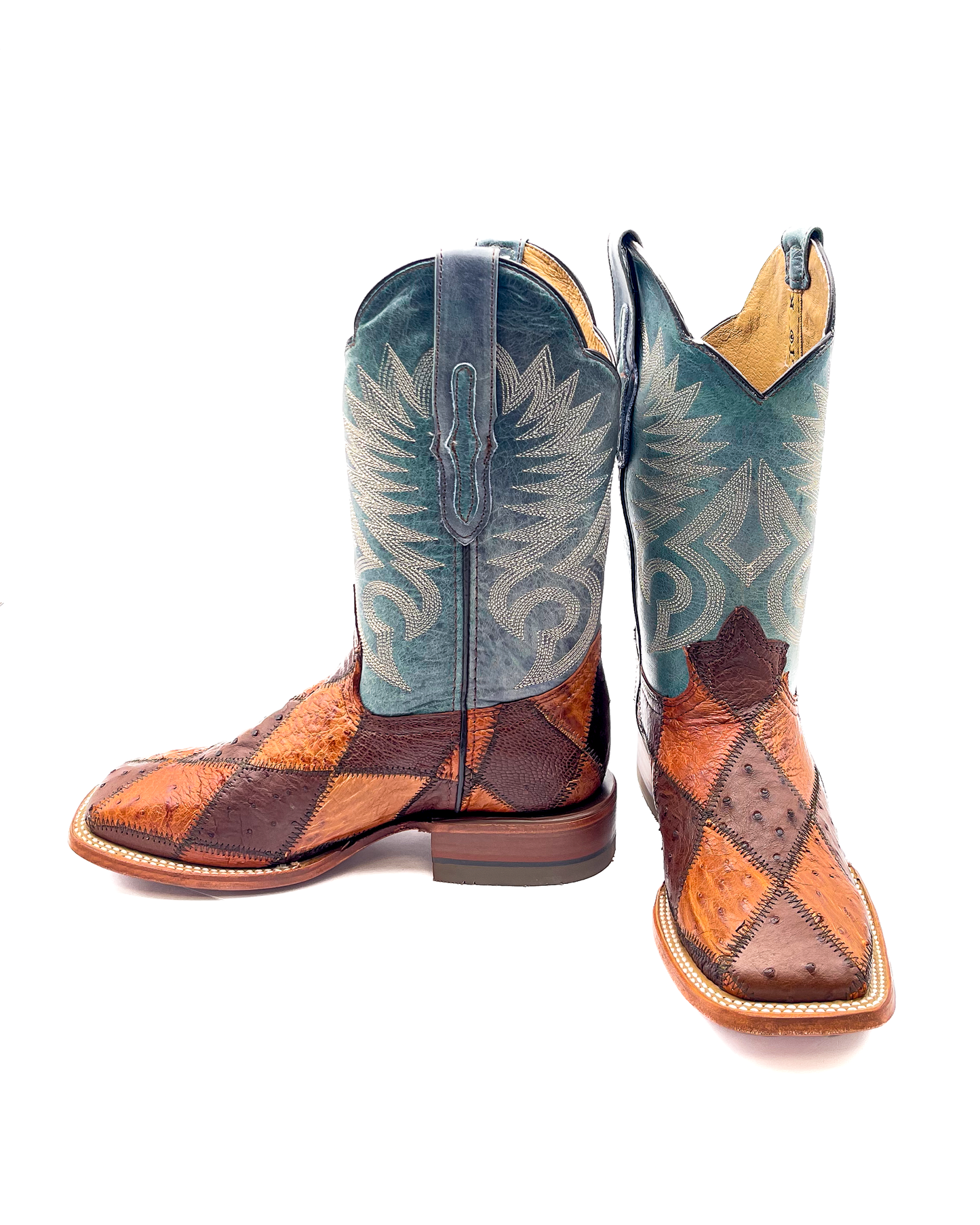 Cowboy Boot Ostrich Patchwork Blue