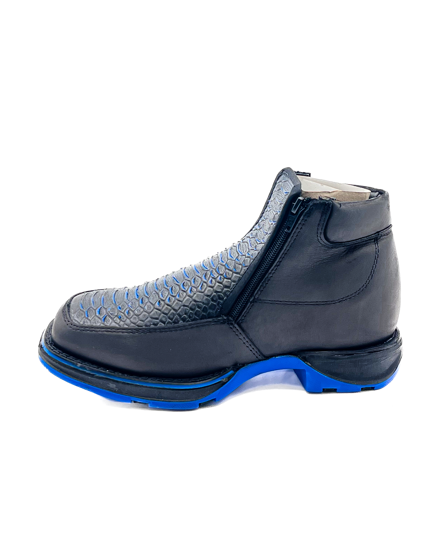 Zipper Shoe Blue Python Rubber Sole