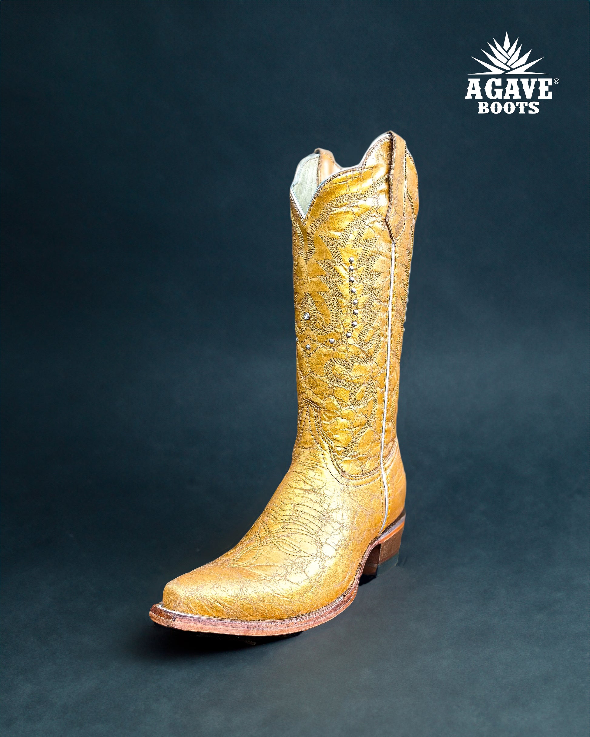 gold cowboy boot - front