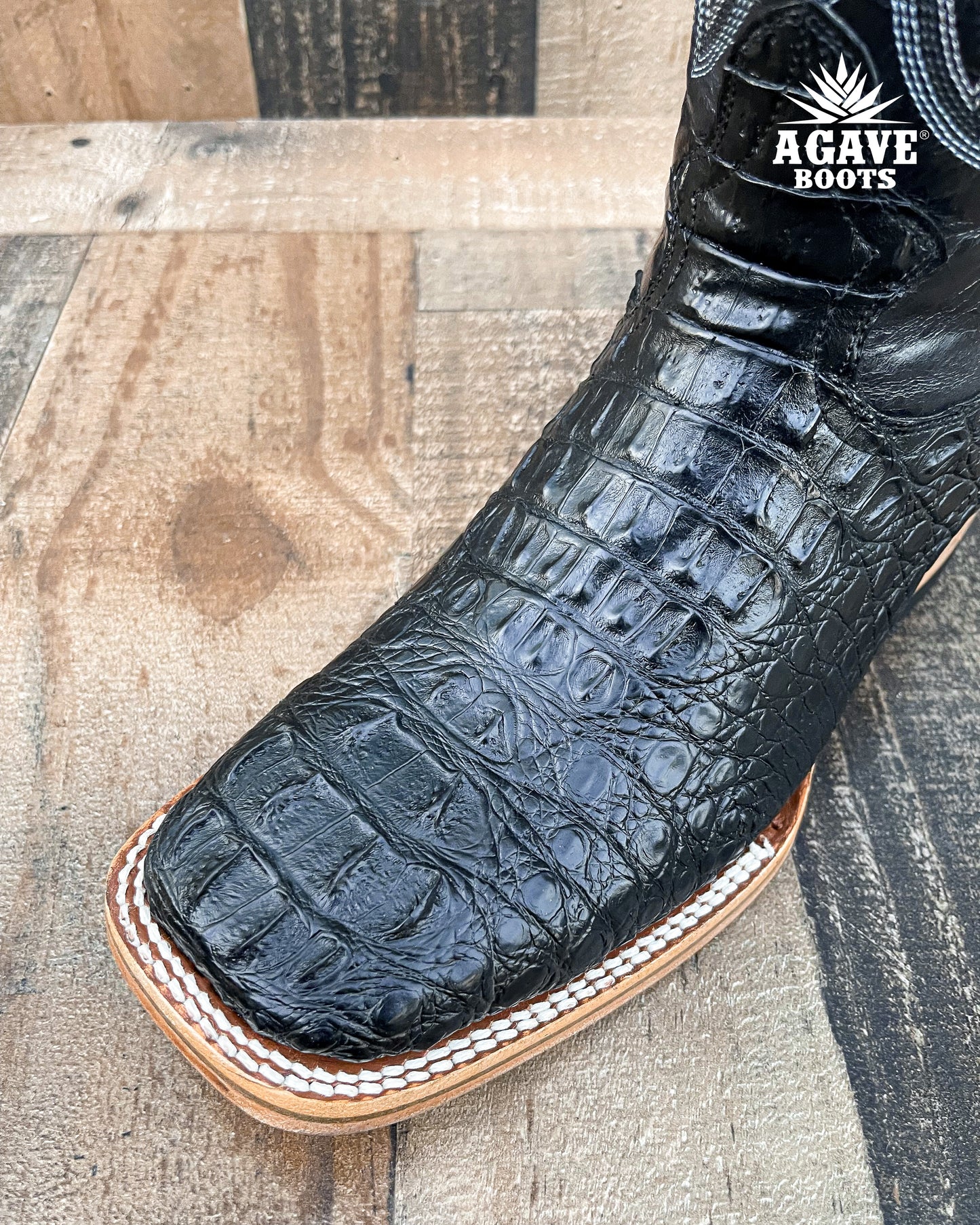 BLACK CAIMAN HORNBACK | MEN SQUARE TOE BOOTS